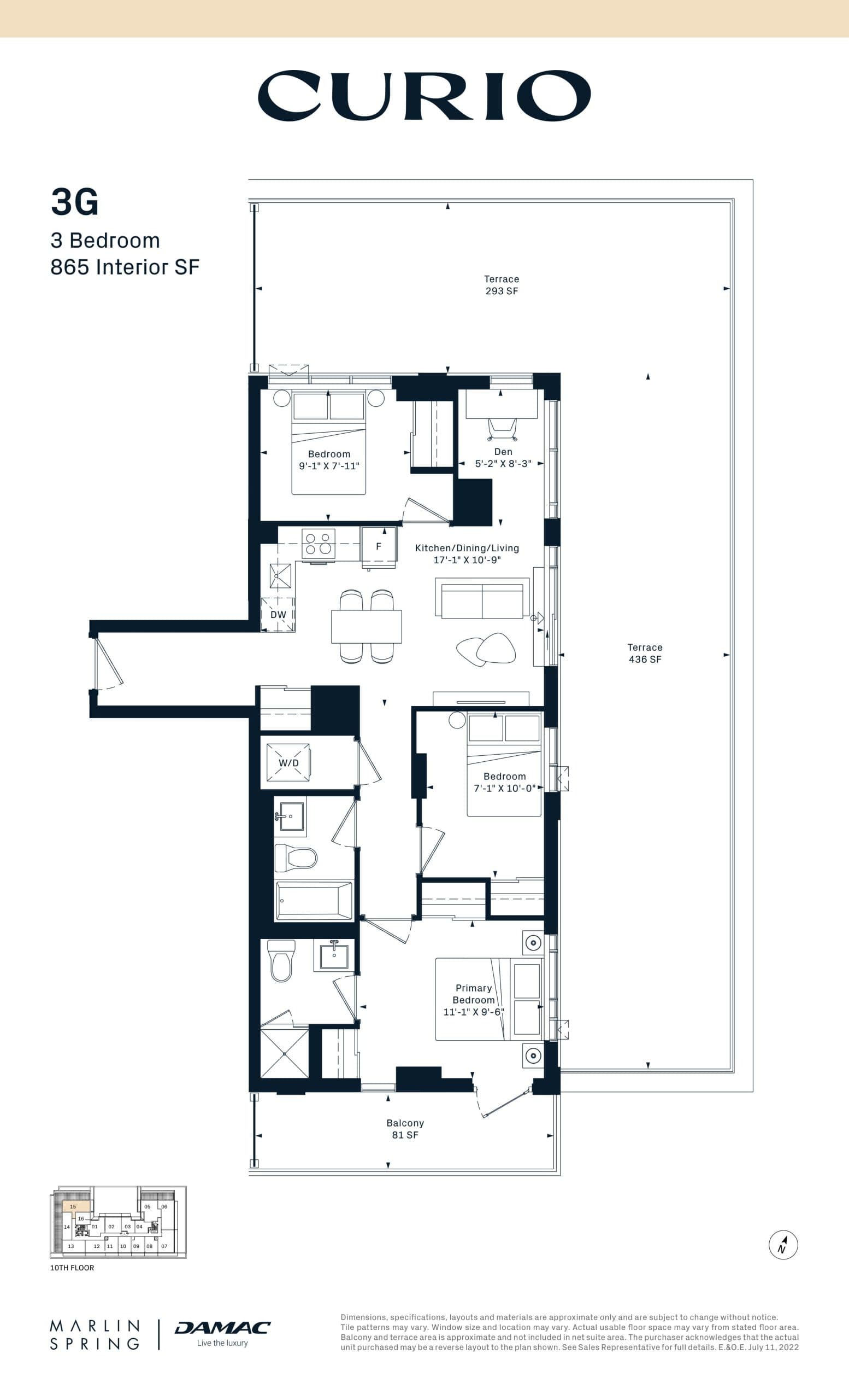 3G Floor Plan at Curio Condos - 865 sq.ft