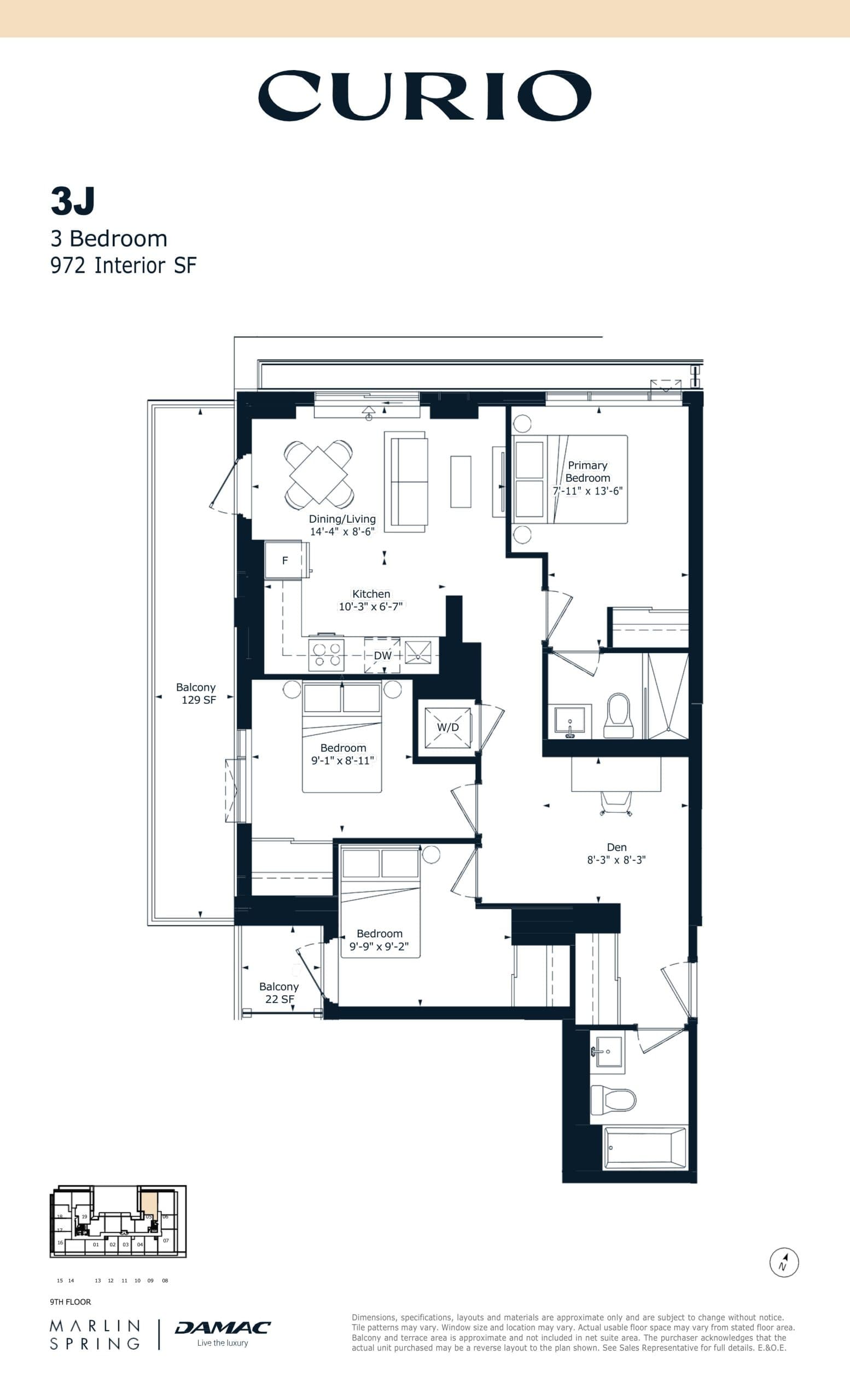 3J Floor Plan at Curio Condos - 972 sq.ft