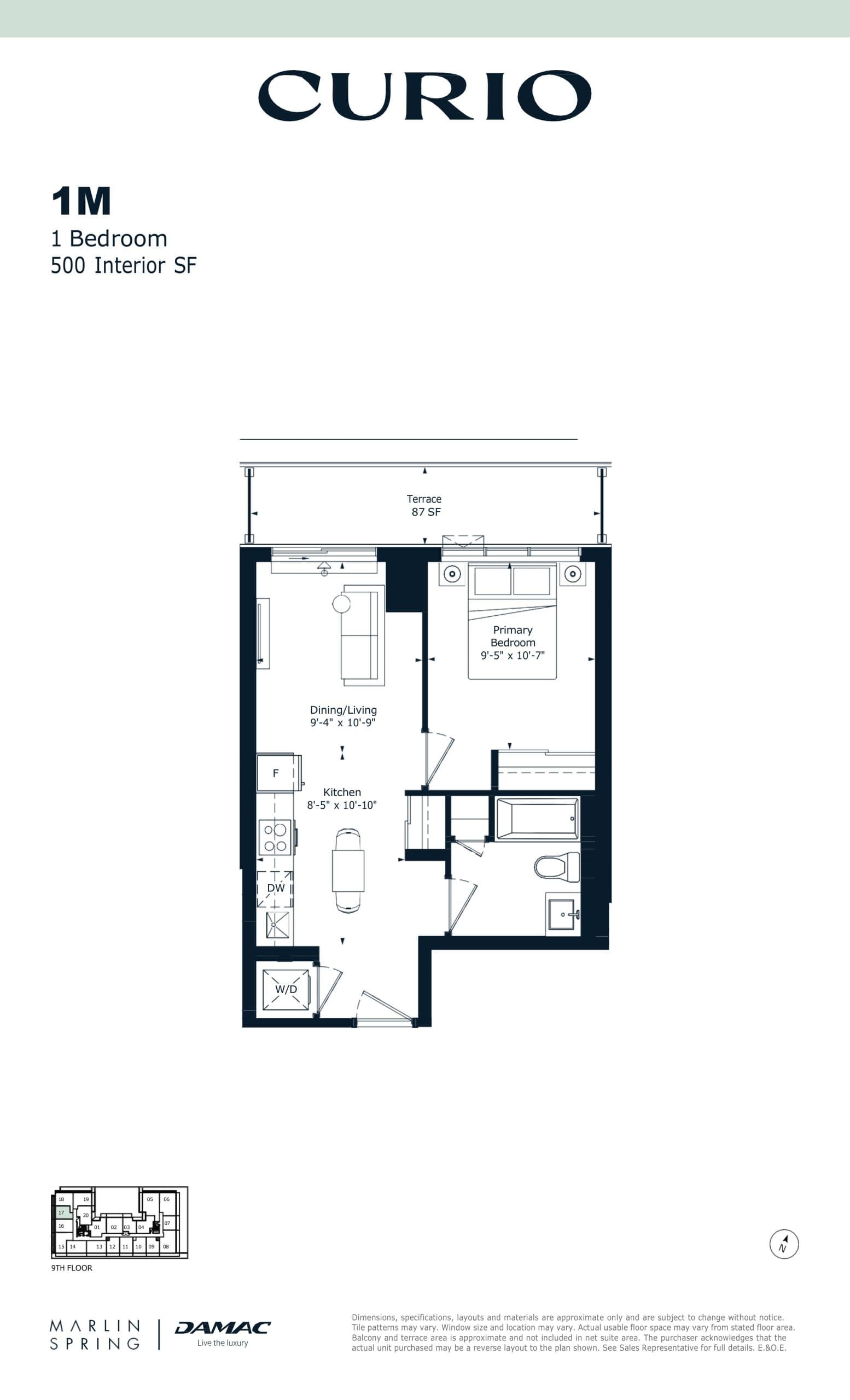 1M Floor Plan at Curio Condos - 500 sq.ft