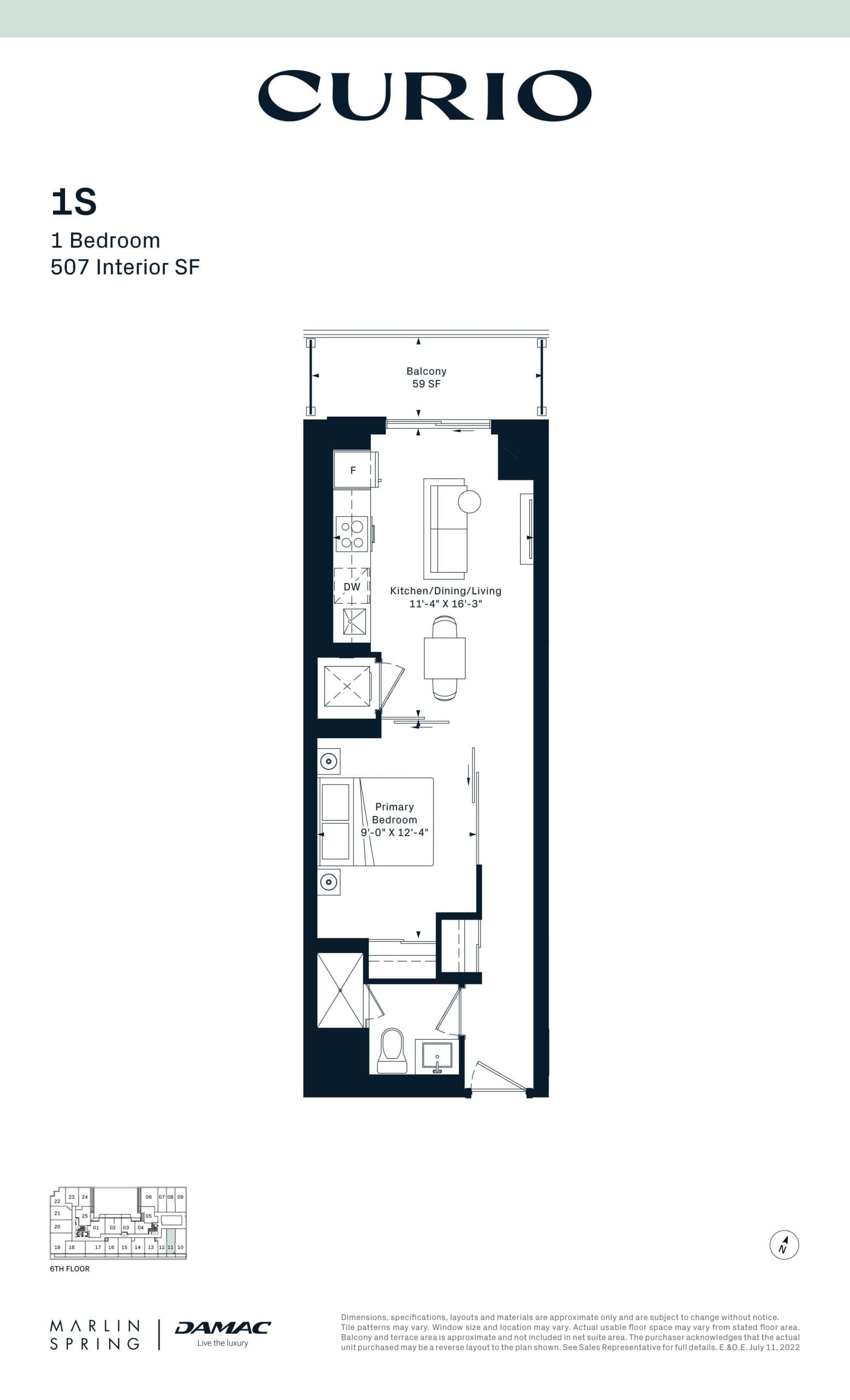 1S Floor Plan at Curio Condos - 507 sq.ft
