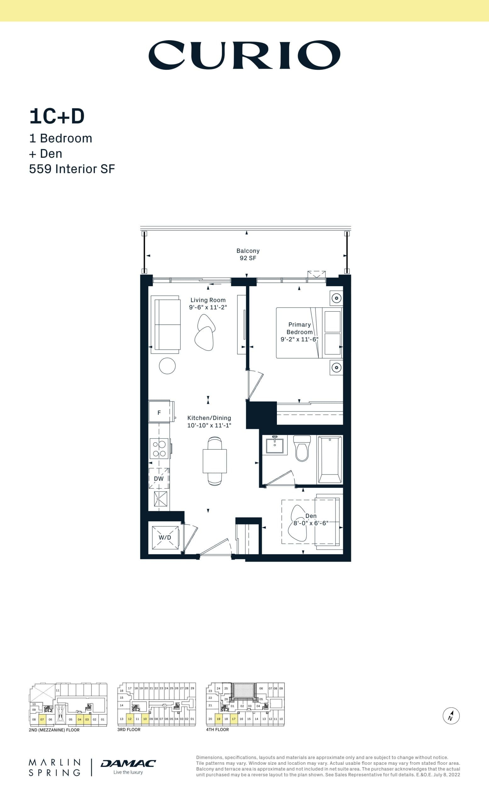 1C+D Floor Plan at Curio Condos - 559 sq.ft