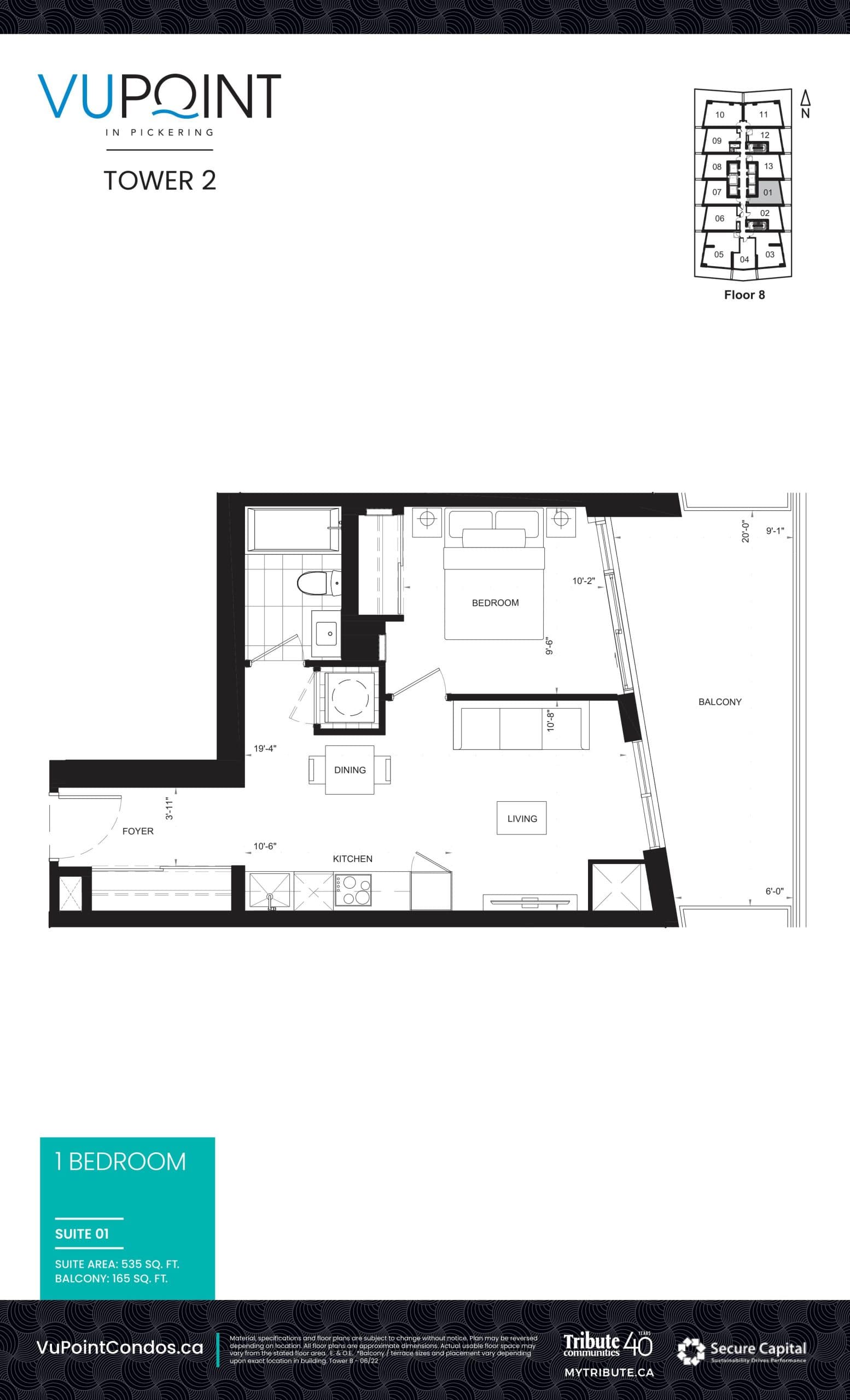 Suite 01 Floor Plan at VuPoint 2 Condos - 535 sq.ft