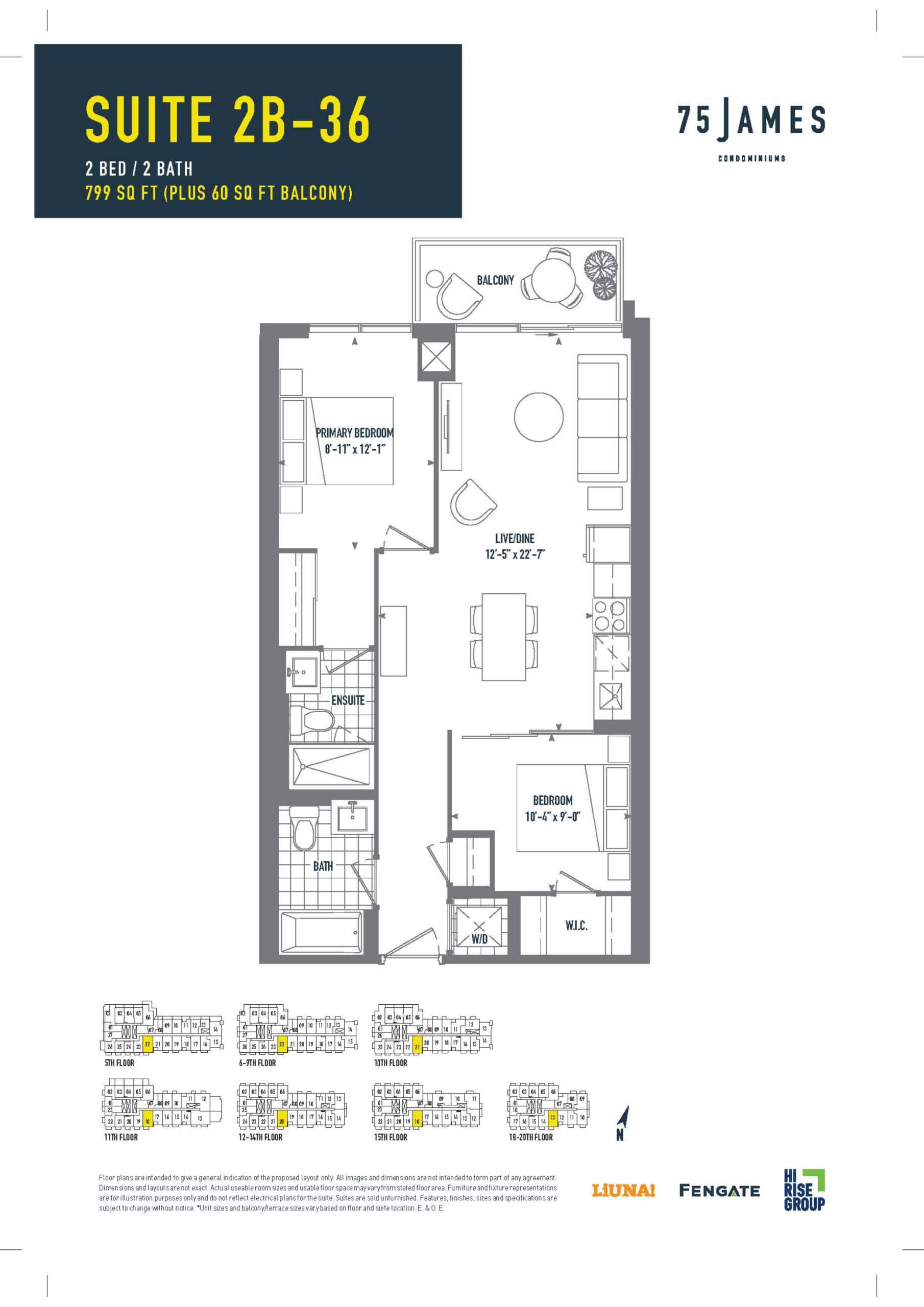 Suite 2B-36 Floor Plan at 75 James Condos - 799 sq.ft