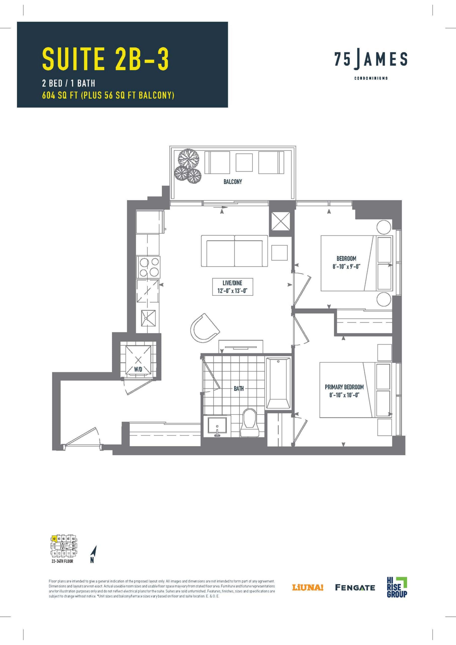 Suite 2B-3 Floor Plan at 75 James Condos - 604 sq.ft