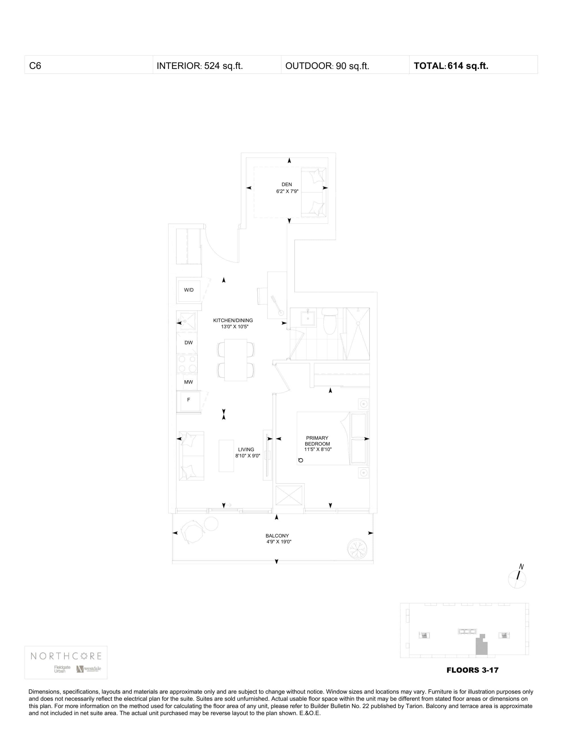 C6 Floor Plan at NorthCore Condos - 524 sq.ft