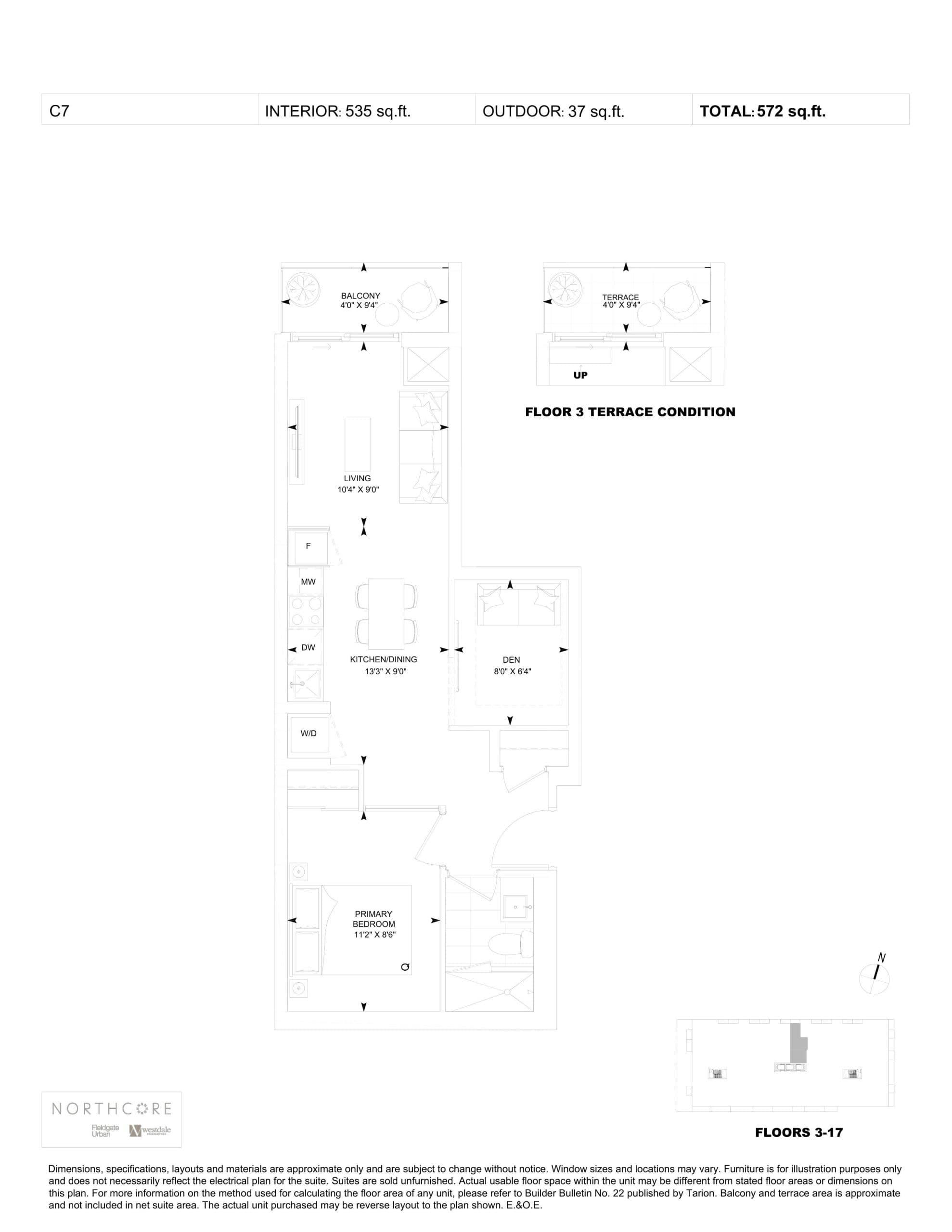 C7 Floor Plan at NorthCore Condos - 535 sq.ft