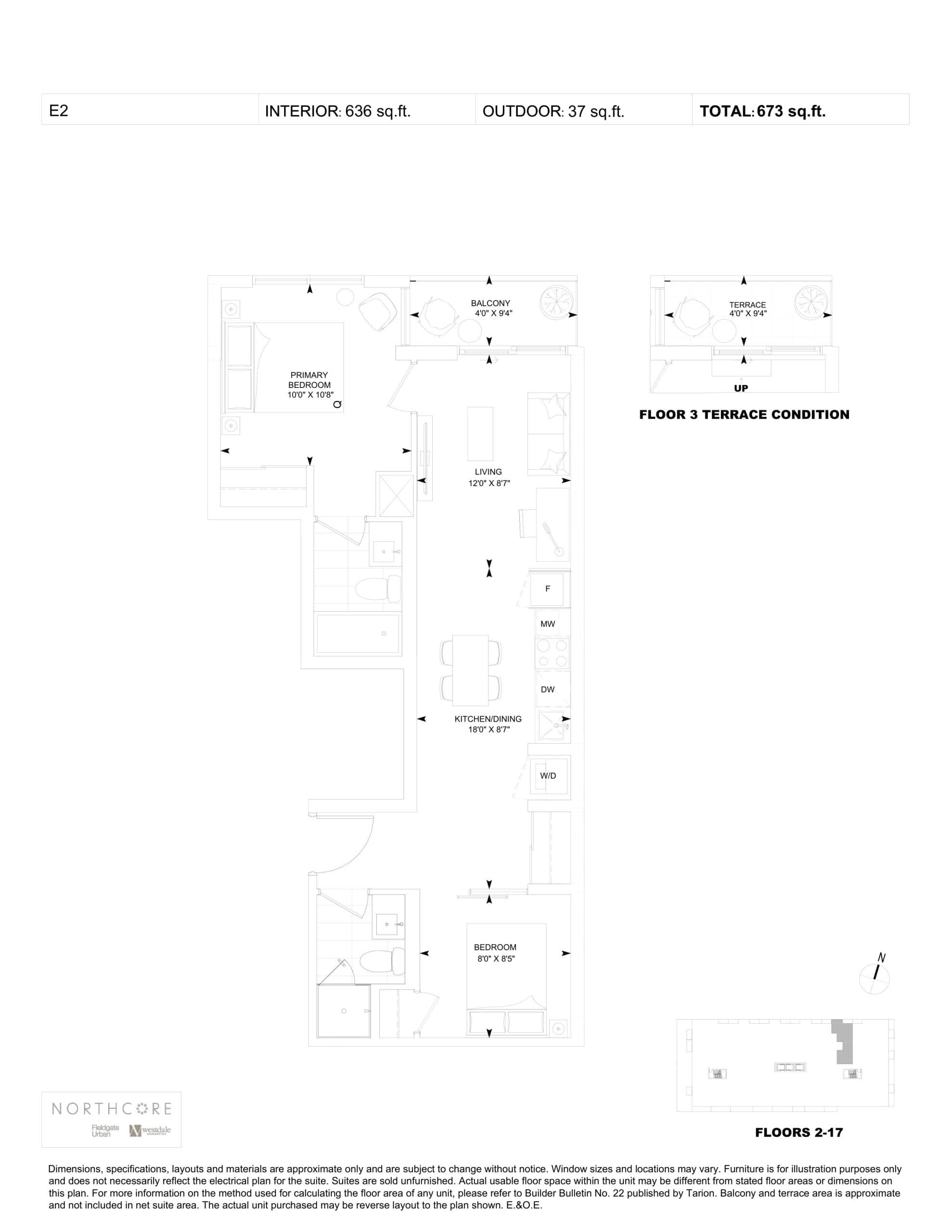 E2 Floor Plan at NorthCore Condos - 636 sq.ft