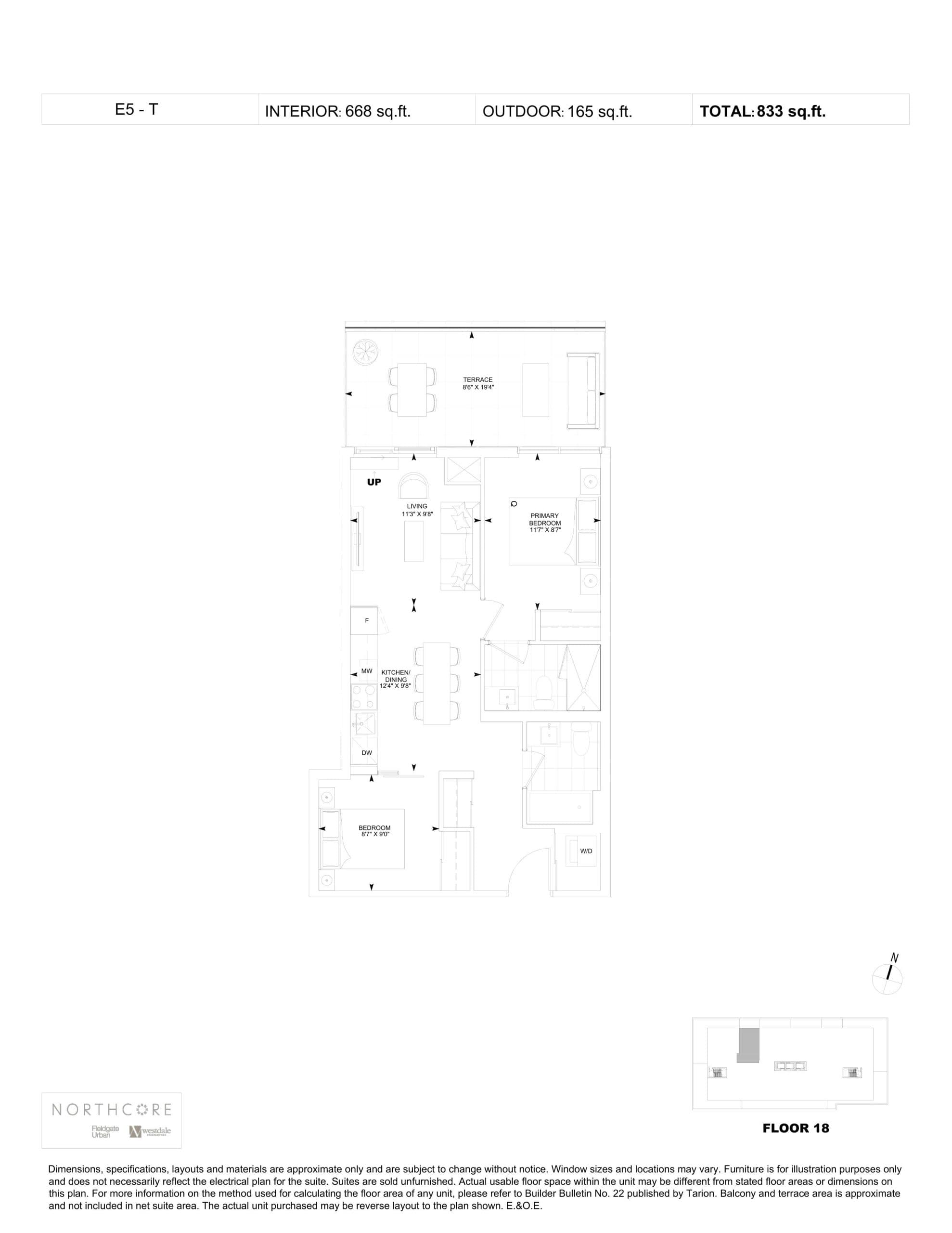 E5-T Floor Plan at NorthCore Condos - 668 sq.ft