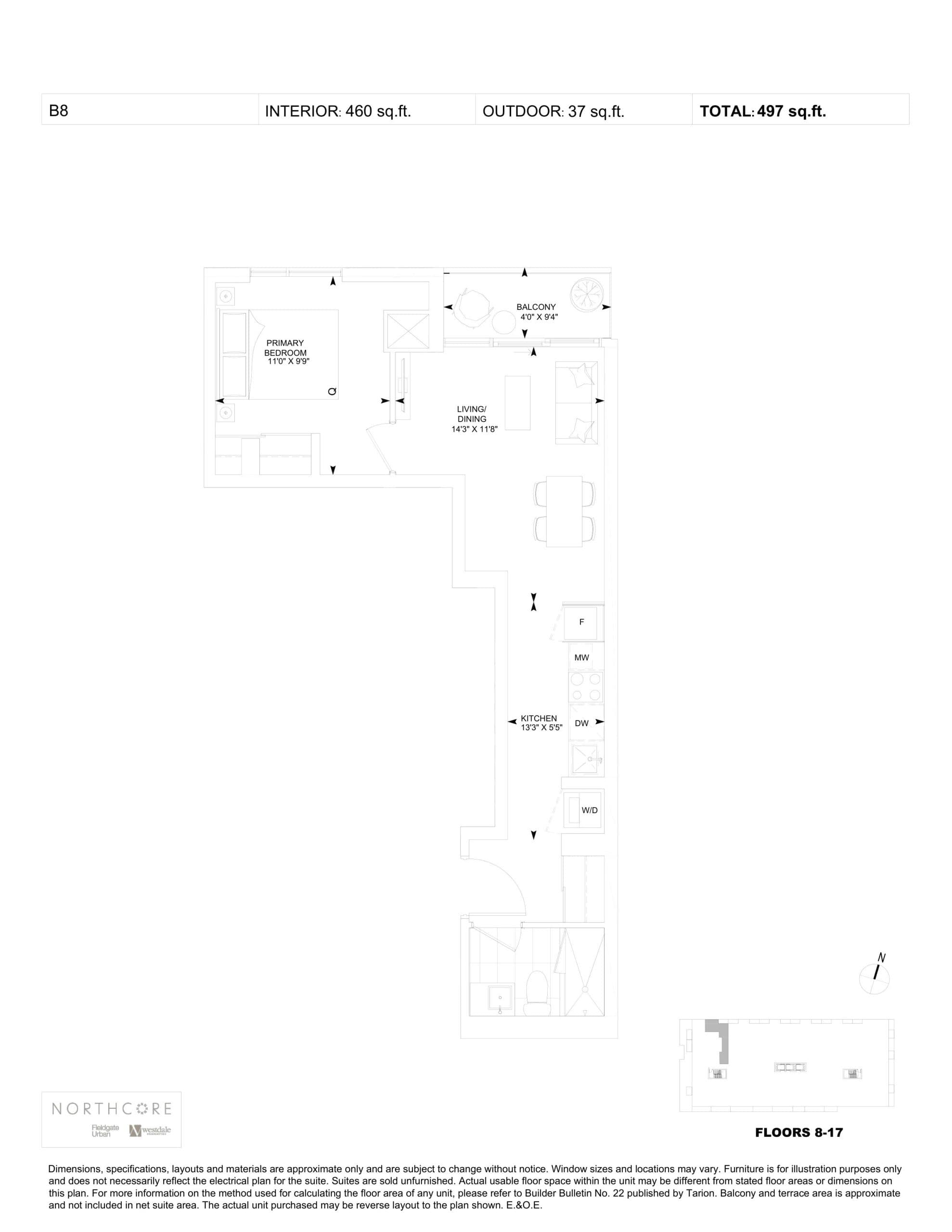 B8 Floor Plan at NorthCore Condos - 460 sq.ft