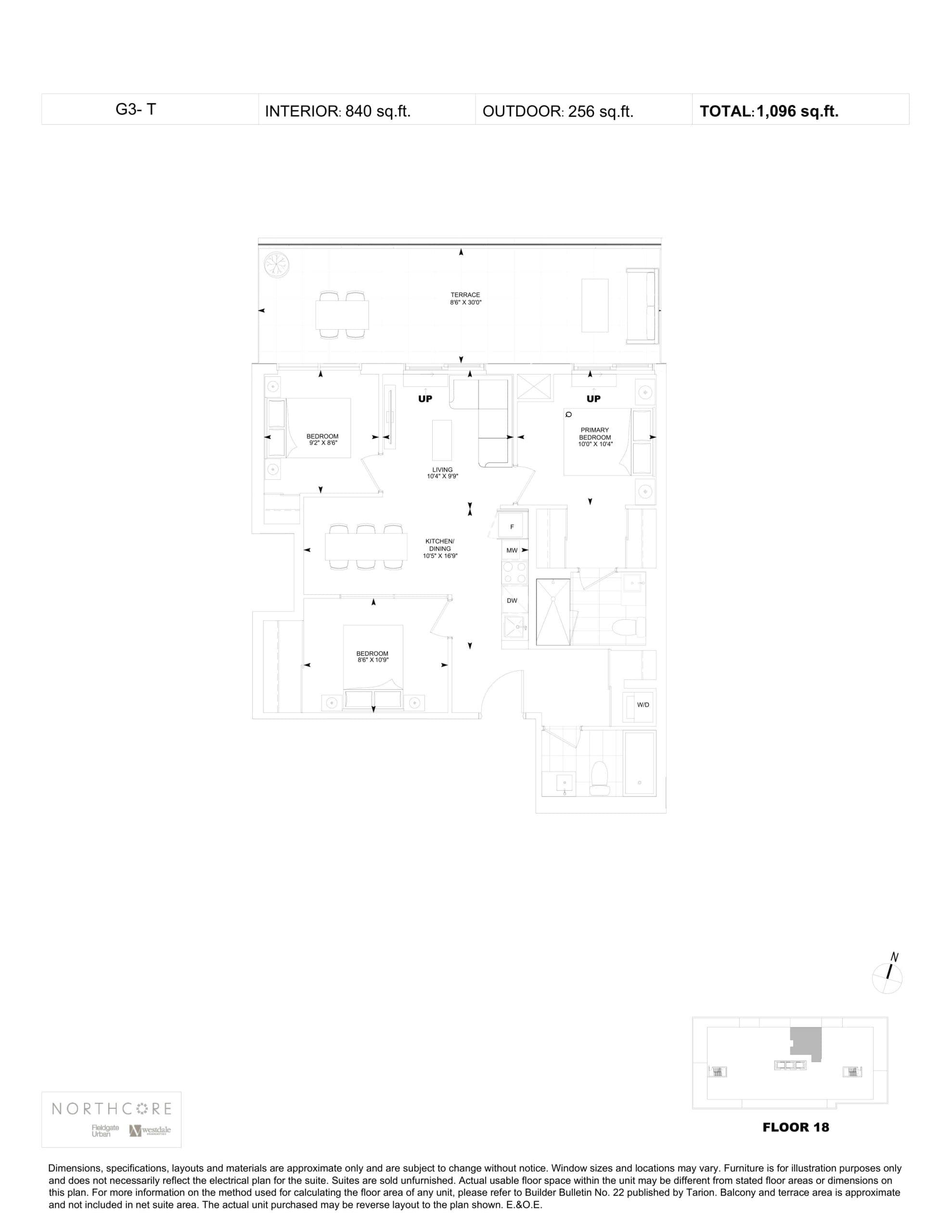 G3-T Floor Plan at NorthCore Condos - 840 sq.ft