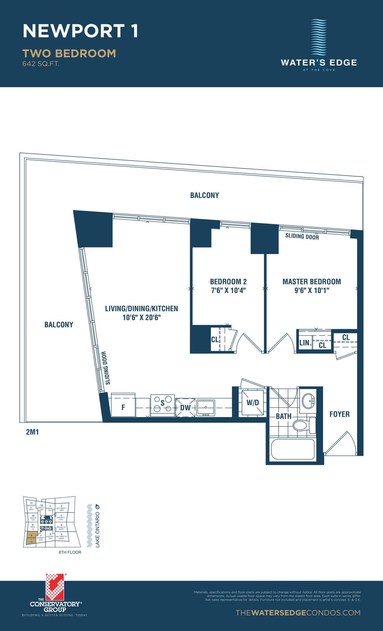Newport 1 Floor Plan at Water's Edge at the Cove Condos - 642 sq.ft
