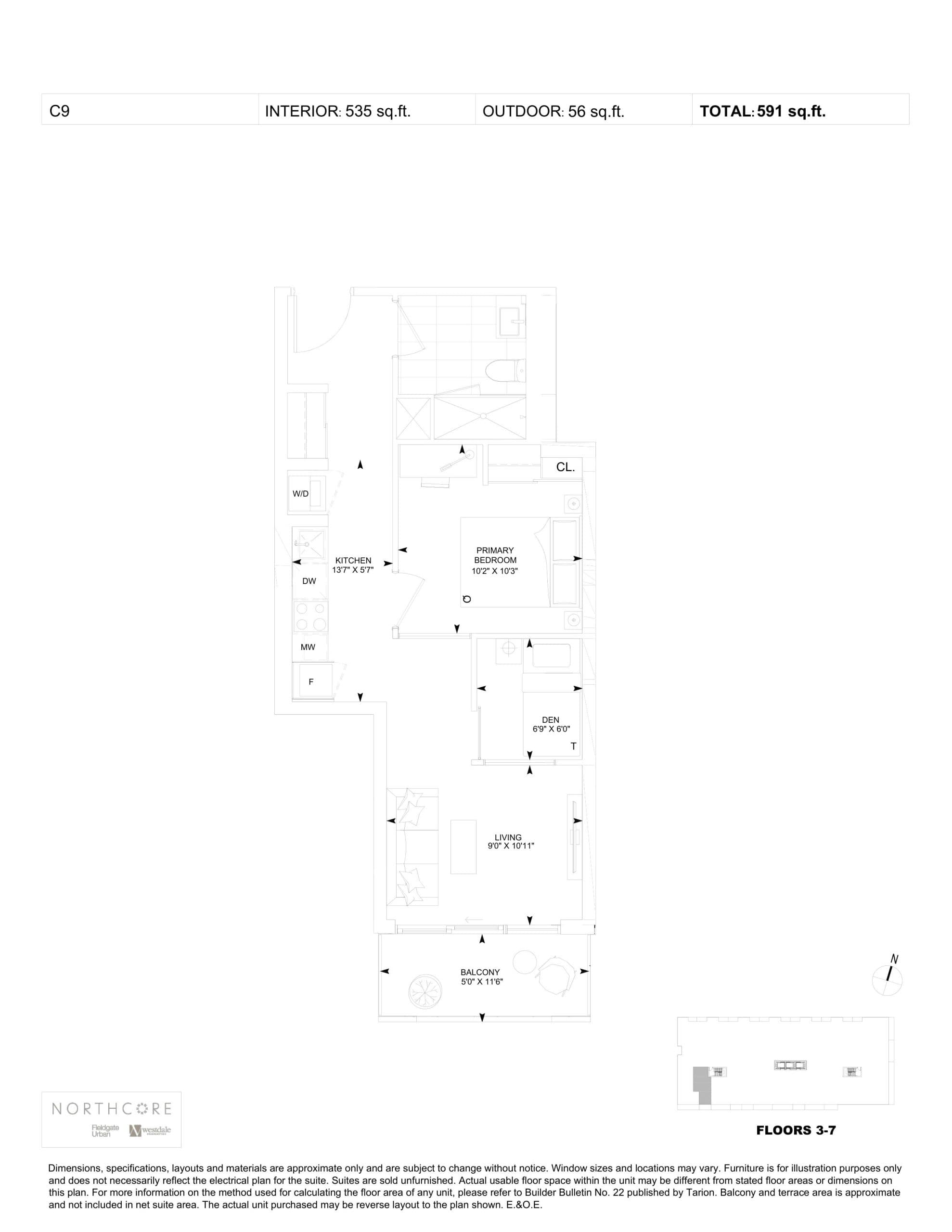 C9 Floor Plan at NorthCore Condos - 535 sq.ft
