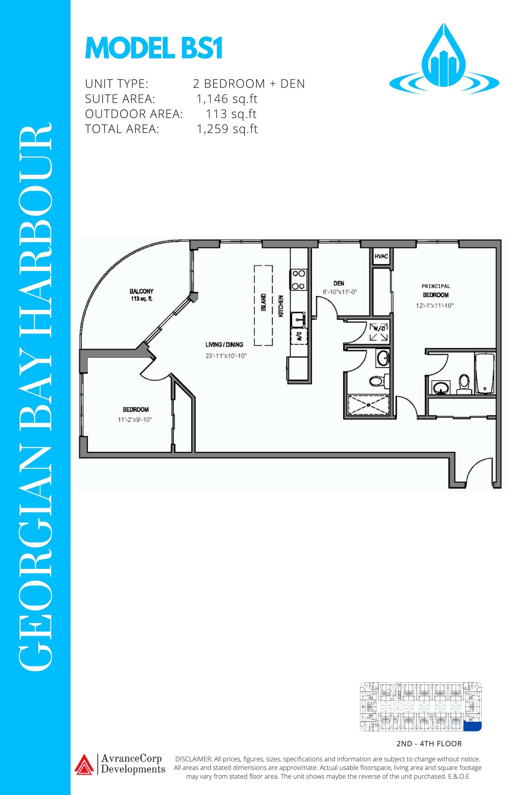 Model BS1 Floor Plan at Georgian Bay Harbour Condos - 1146 sq.ft