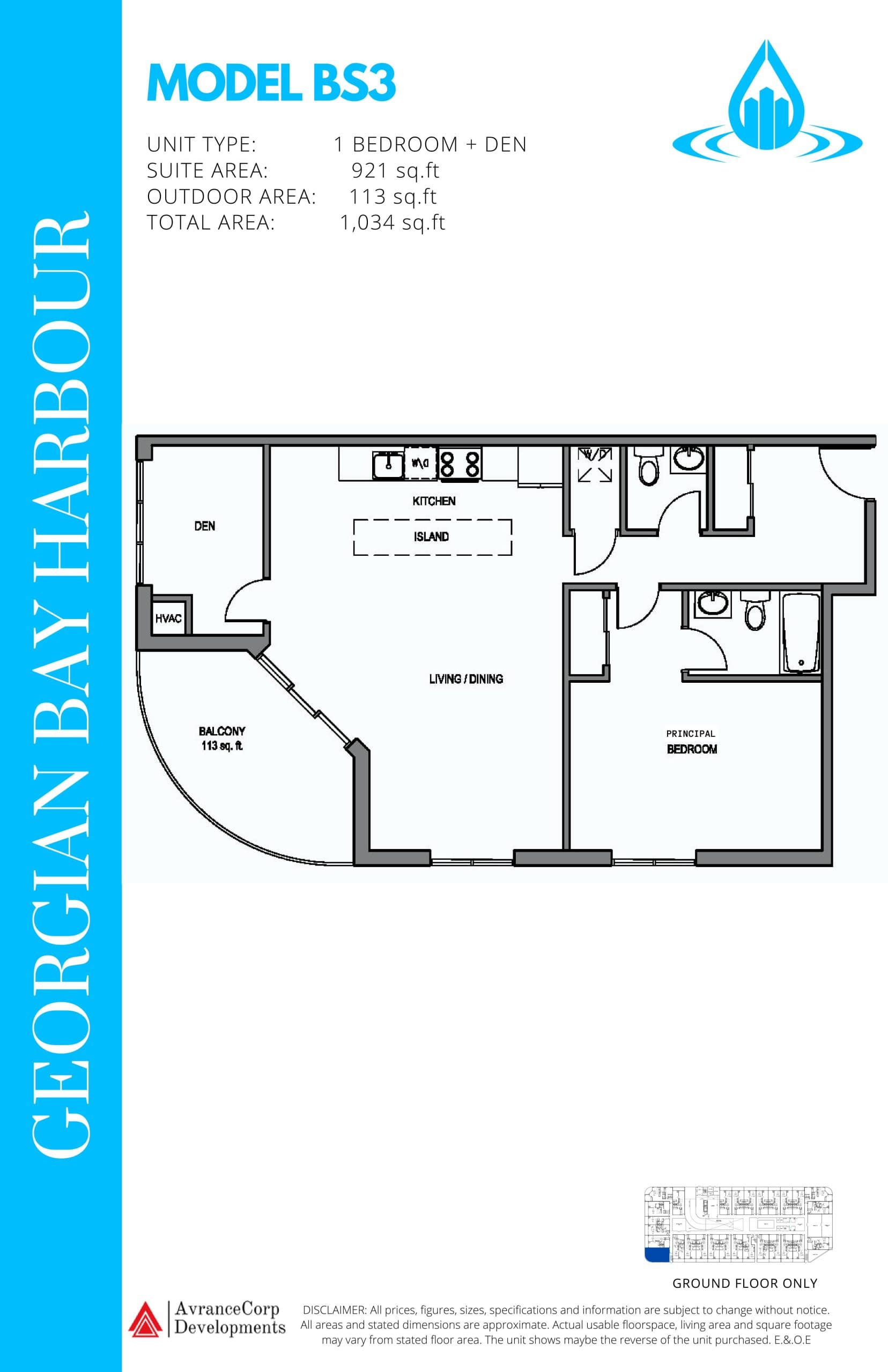 Model BS3 Floor Plan at Georgian Bay Harbour Condos - 921 sq.ft