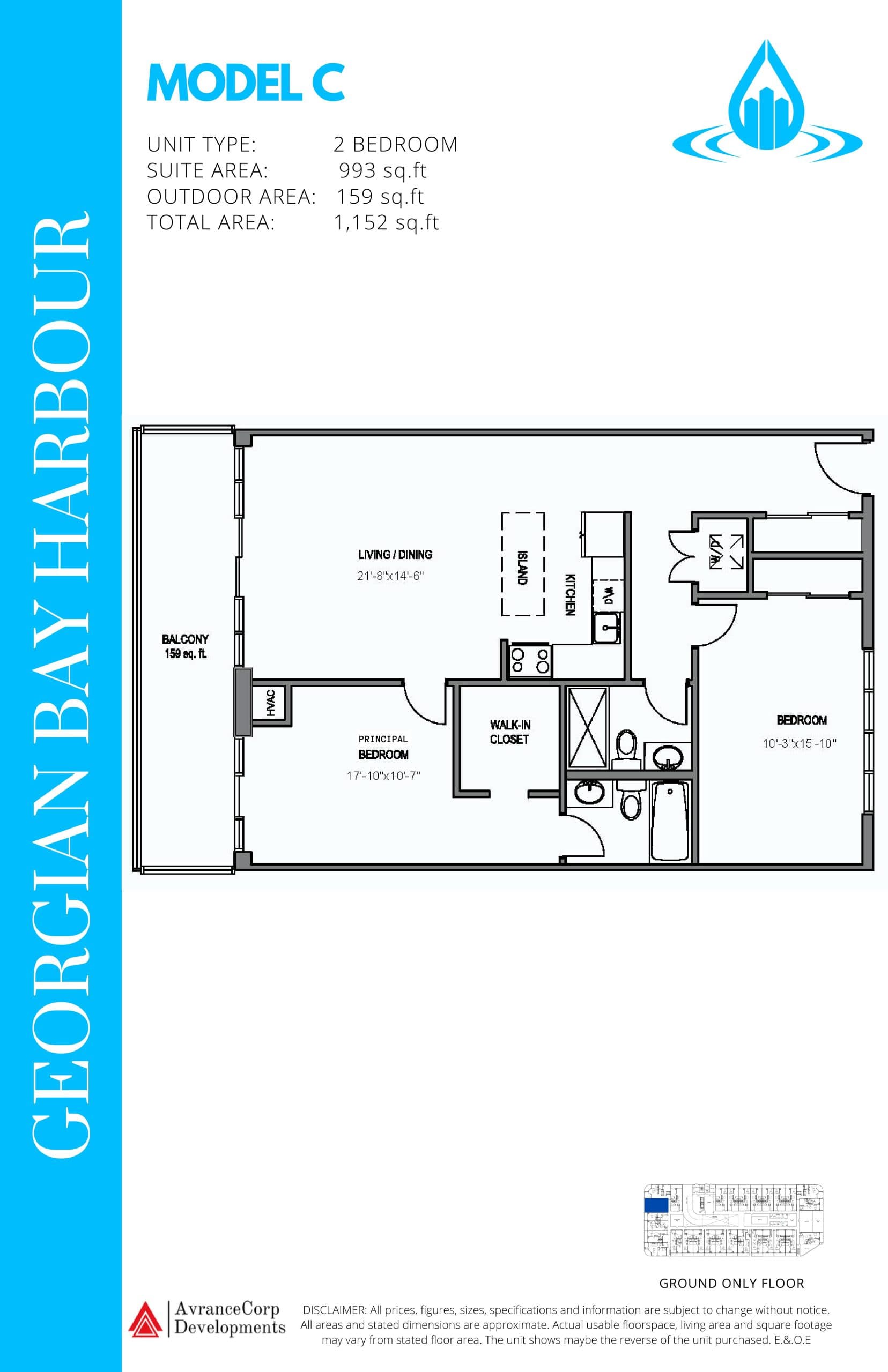 Model C Floor Plan at Georgian Bay Harbour Condos - 993 sq.ft