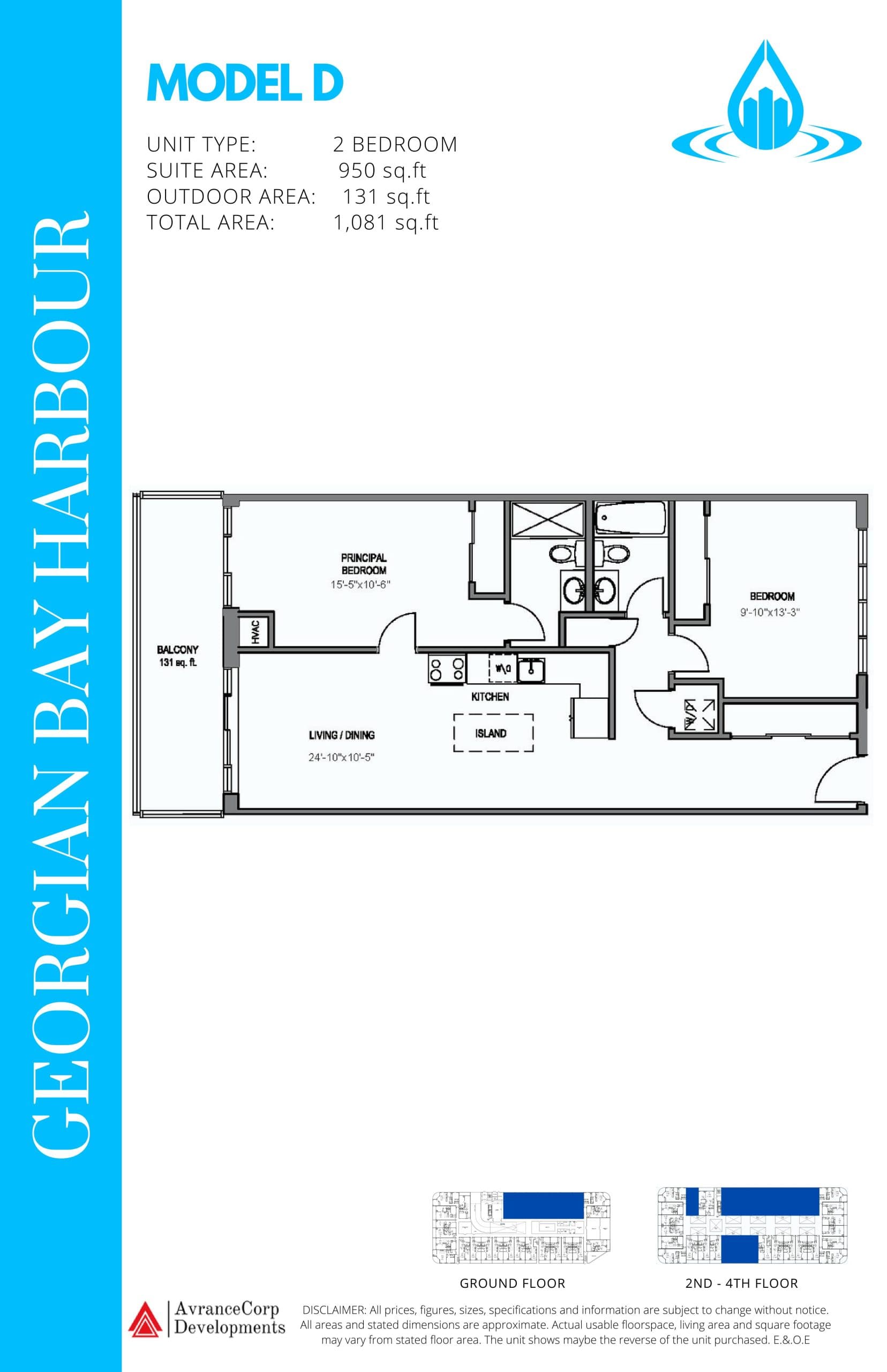 Model D Floor Plan at Georgian Bay Harbour Condos - 950 sq.ft