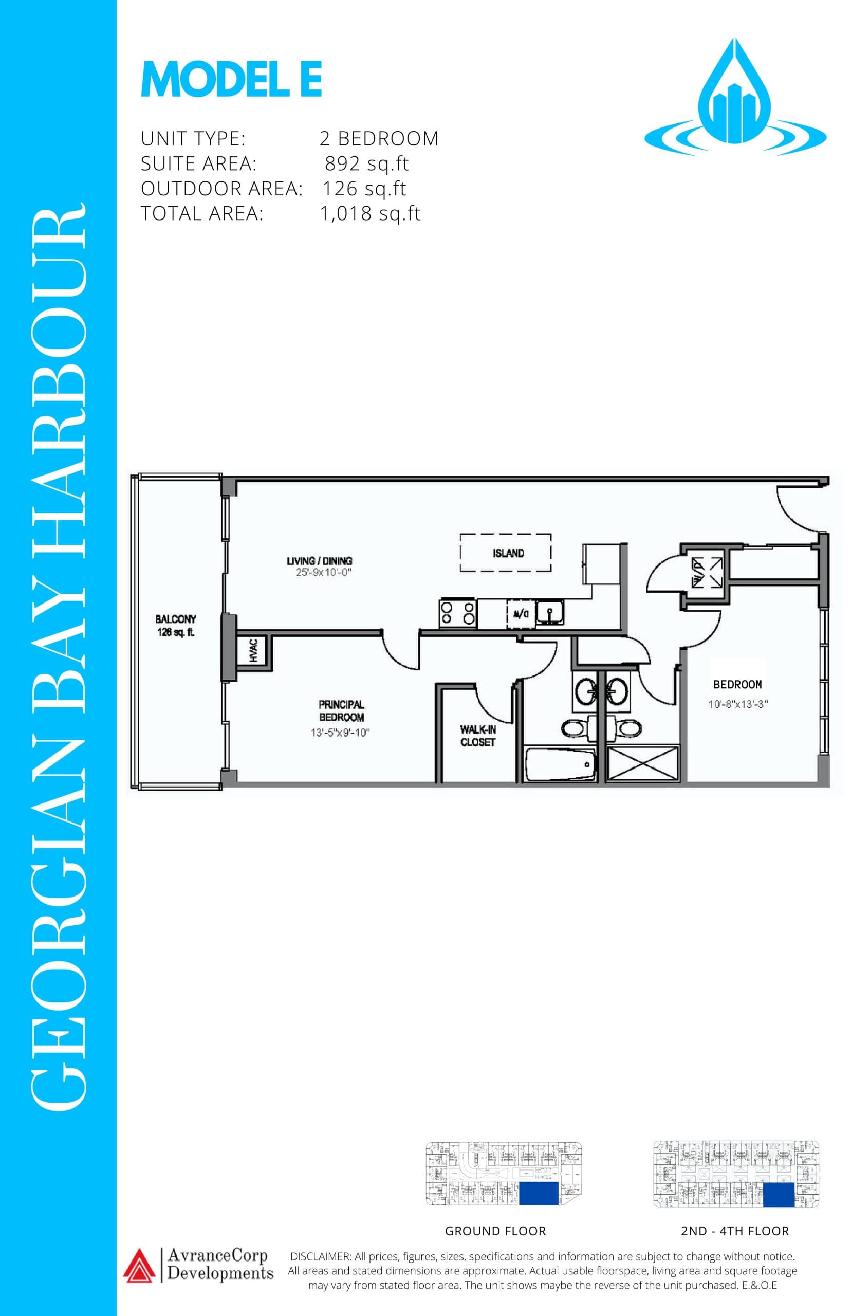 Model E Floor Plan at Georgian Bay Harbour Condos - 892 sq.ft