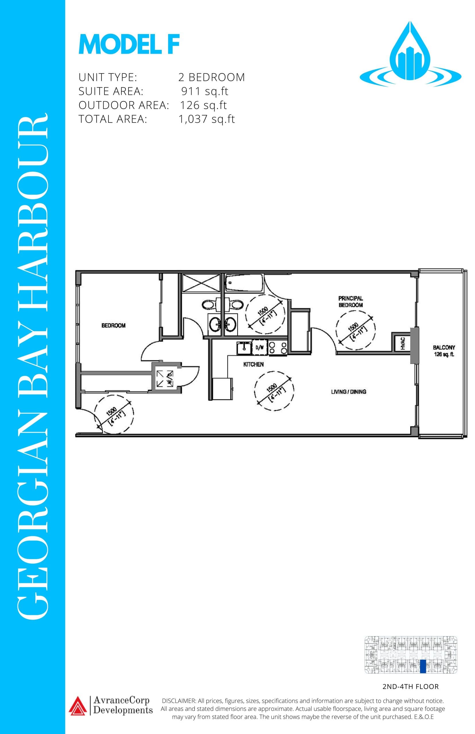 Model F Floor Plan at Georgian Bay Harbour Condos - 911 sq.ft