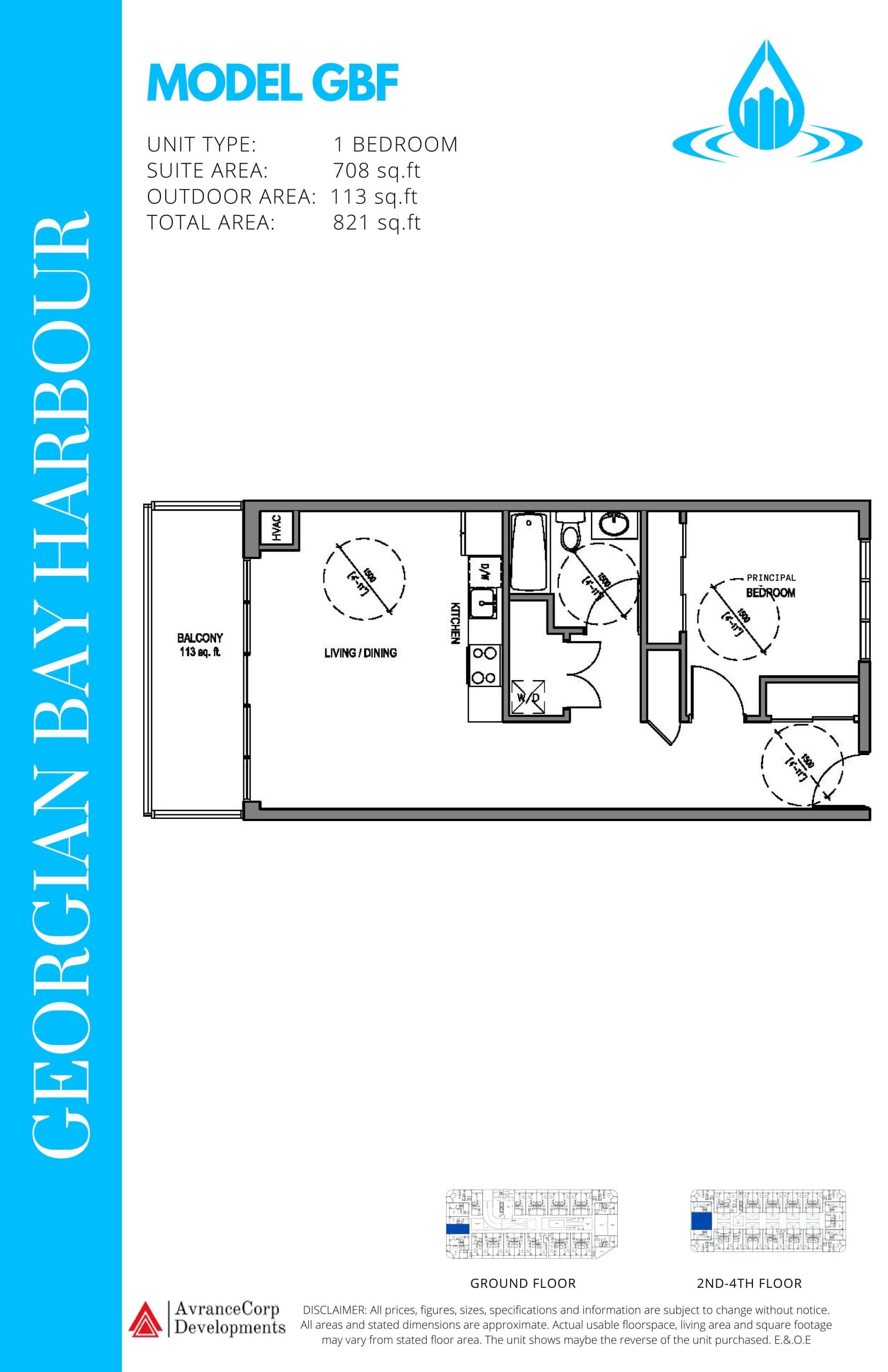 Model GBF Floor Plan at Georgian Bay Harbour Condos - 708 sq.ft