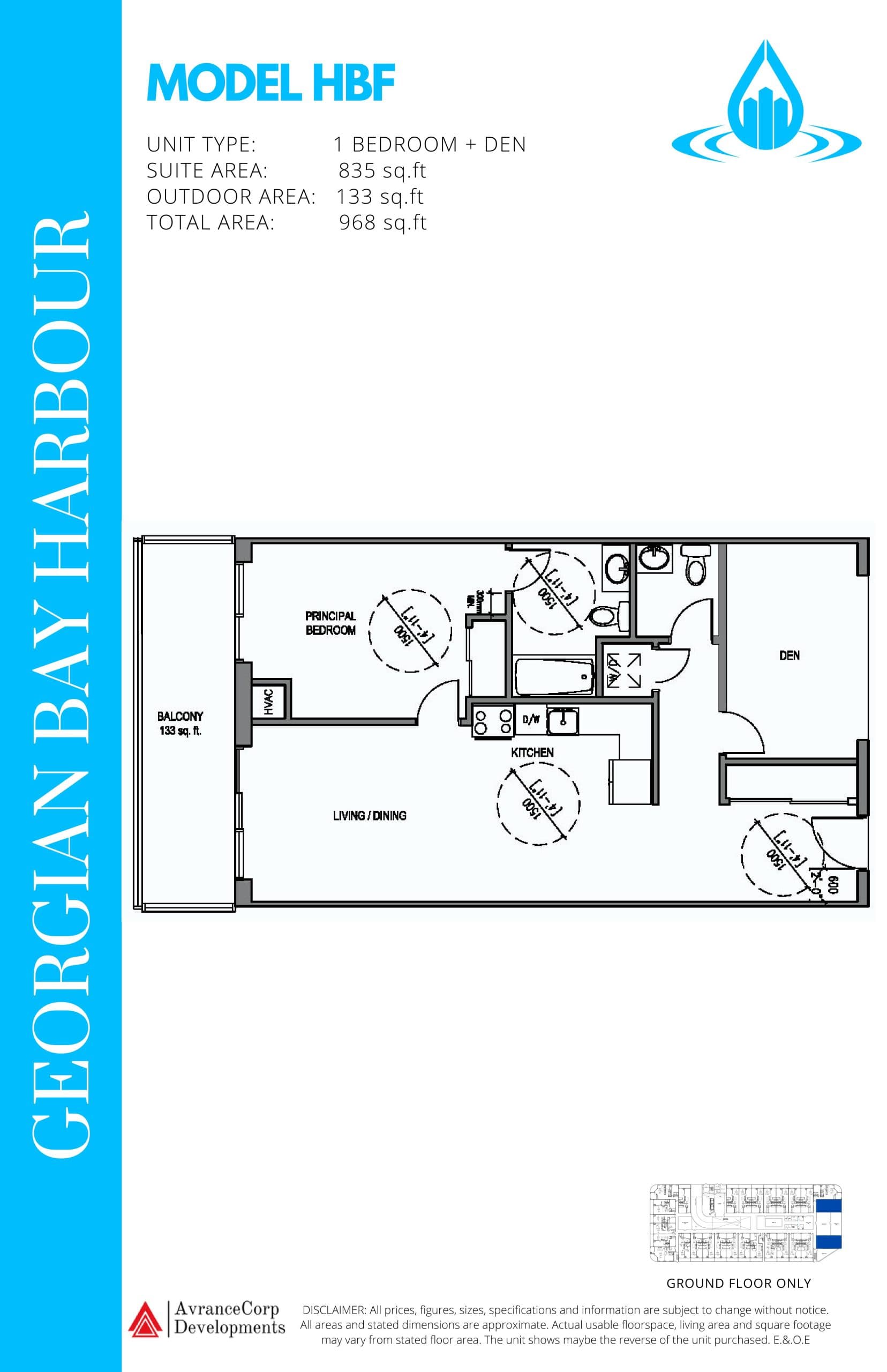 Model HBF Floor Plan at Georgian Bay Harbour Condos - 835 sq.ft