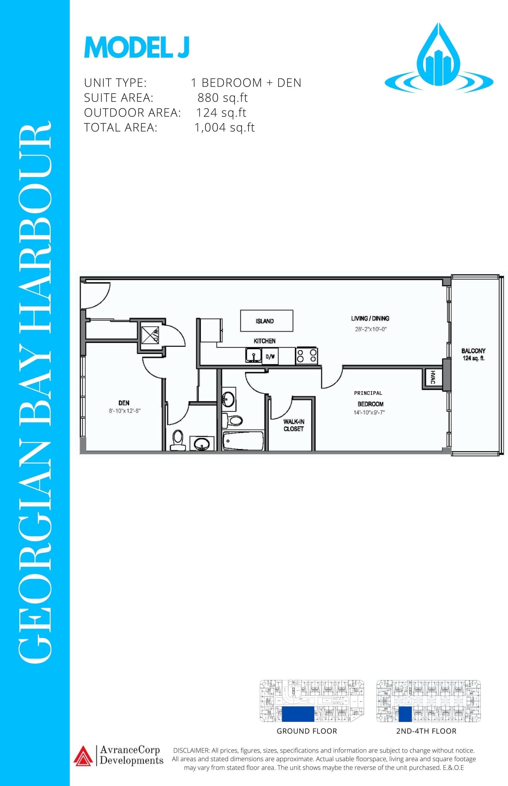 Model J Floor Plan at Georgian Bay Harbour Condos - 880 sq.ft