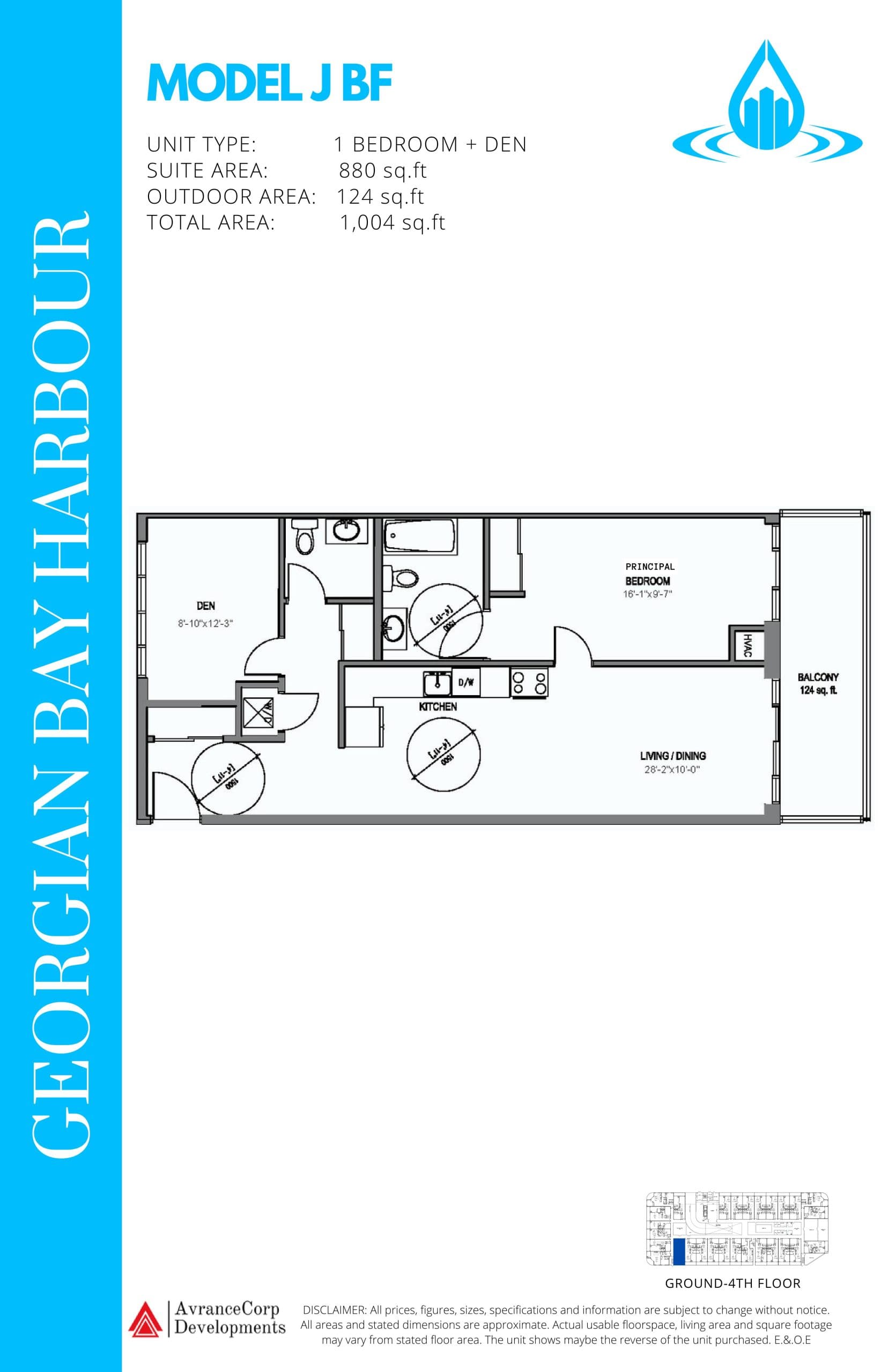Model J BF Floor Plan at Georgian Bay Harbour Condos - 880 sq.ft
