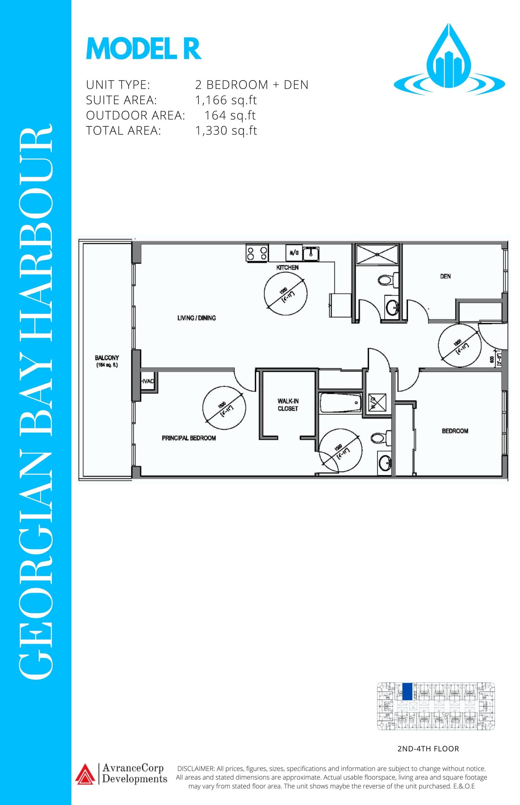 Model R Floor Plan at Georgian Bay Harbour Condos - 1166 sq.ft