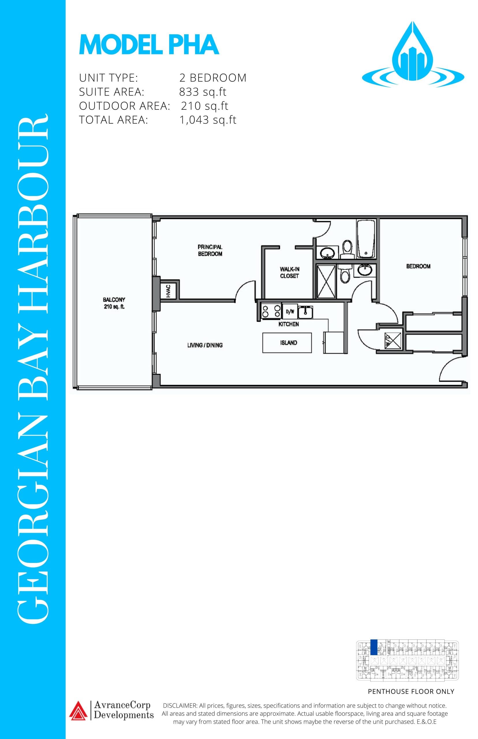 Model PHA Floor Plan at Georgian Bay Harbour Condos - 833 sq.ft