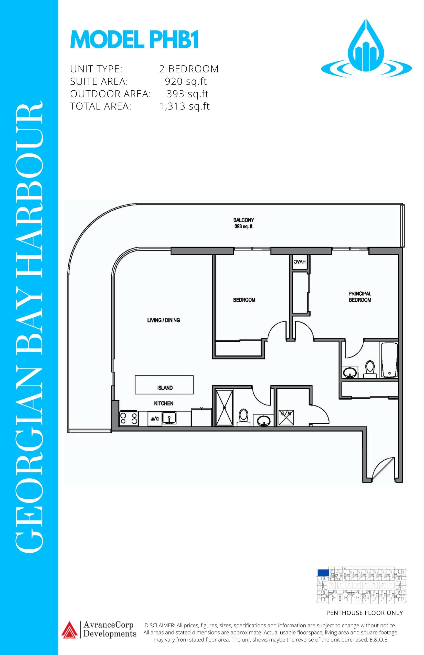 Model PHB1 Floor Plan at Georgian Bay Harbour Condos - 920 sq.ft