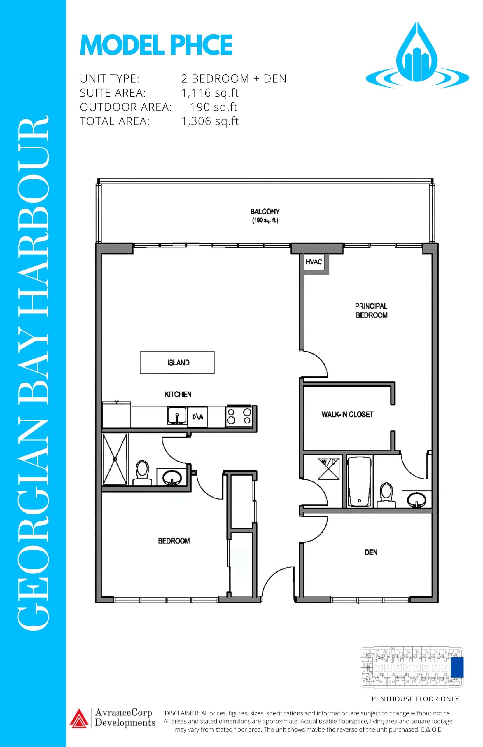 Model PHCE Floor Plan at Georgian Bay Harbour Condos - 1116 sq.ft