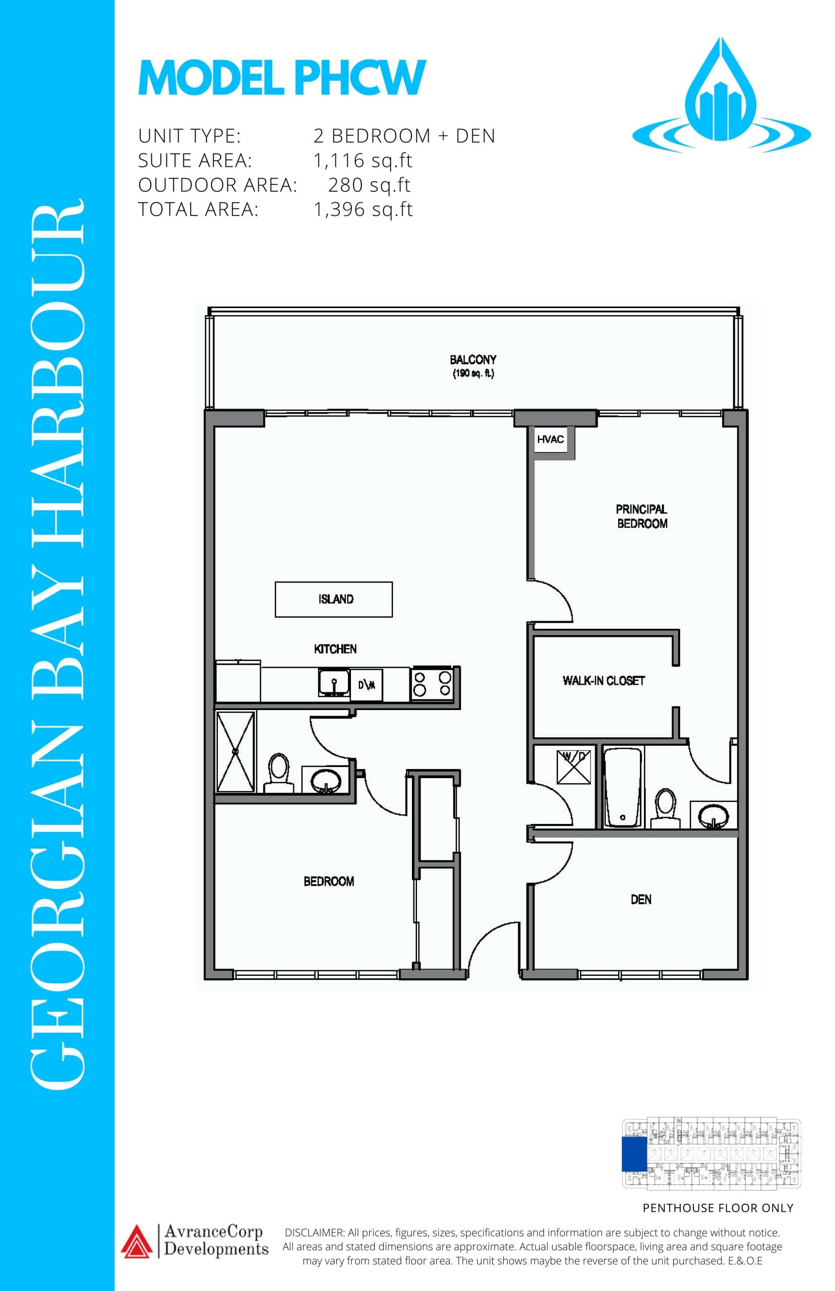 Model PHCW Floor Plan at Georgian Bay Harbour Condos - 1116 sq.ft