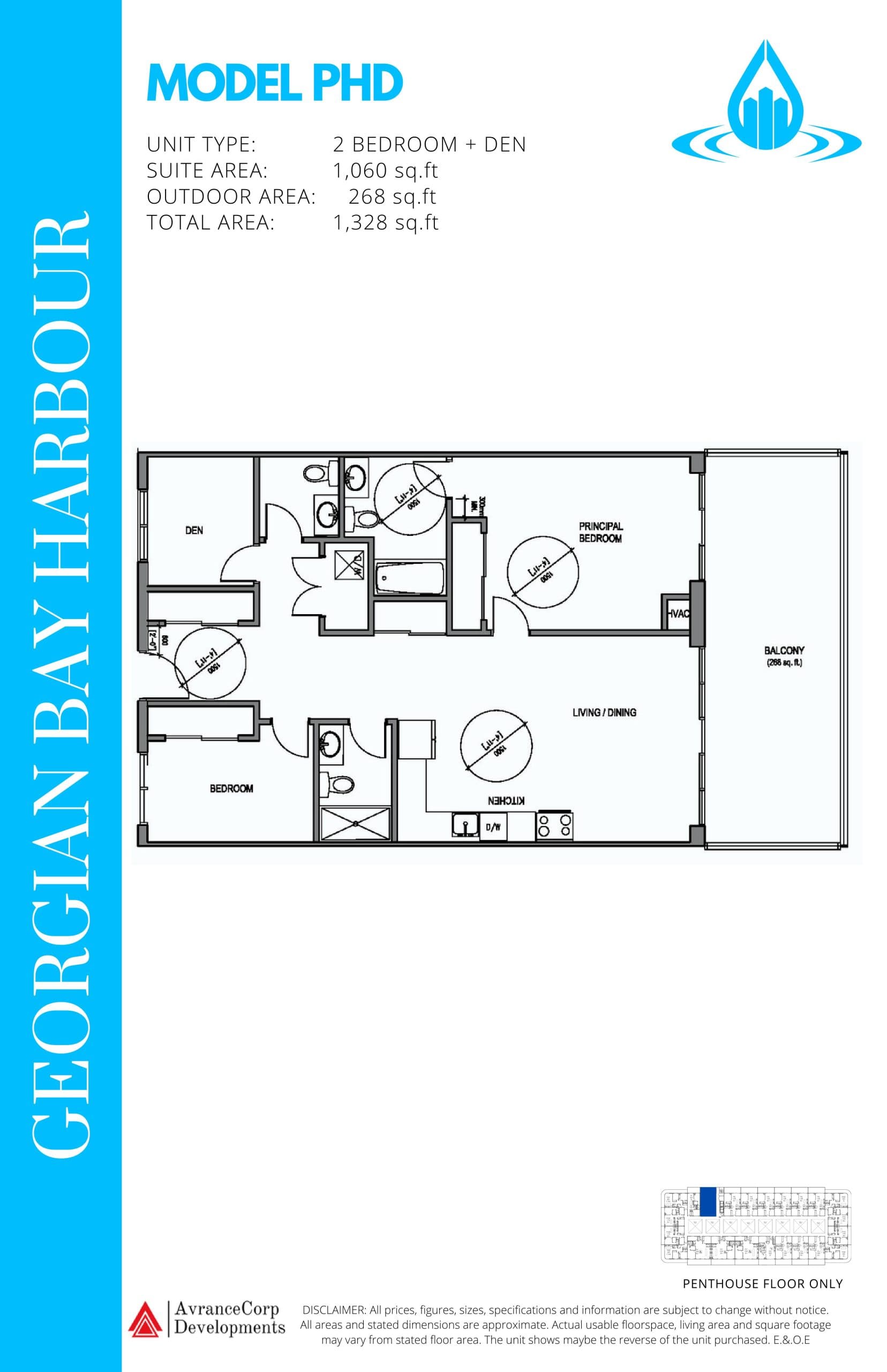 Model PHD Floor Plan at Georgian Bay Harbour Condos - 1060 sq.ft