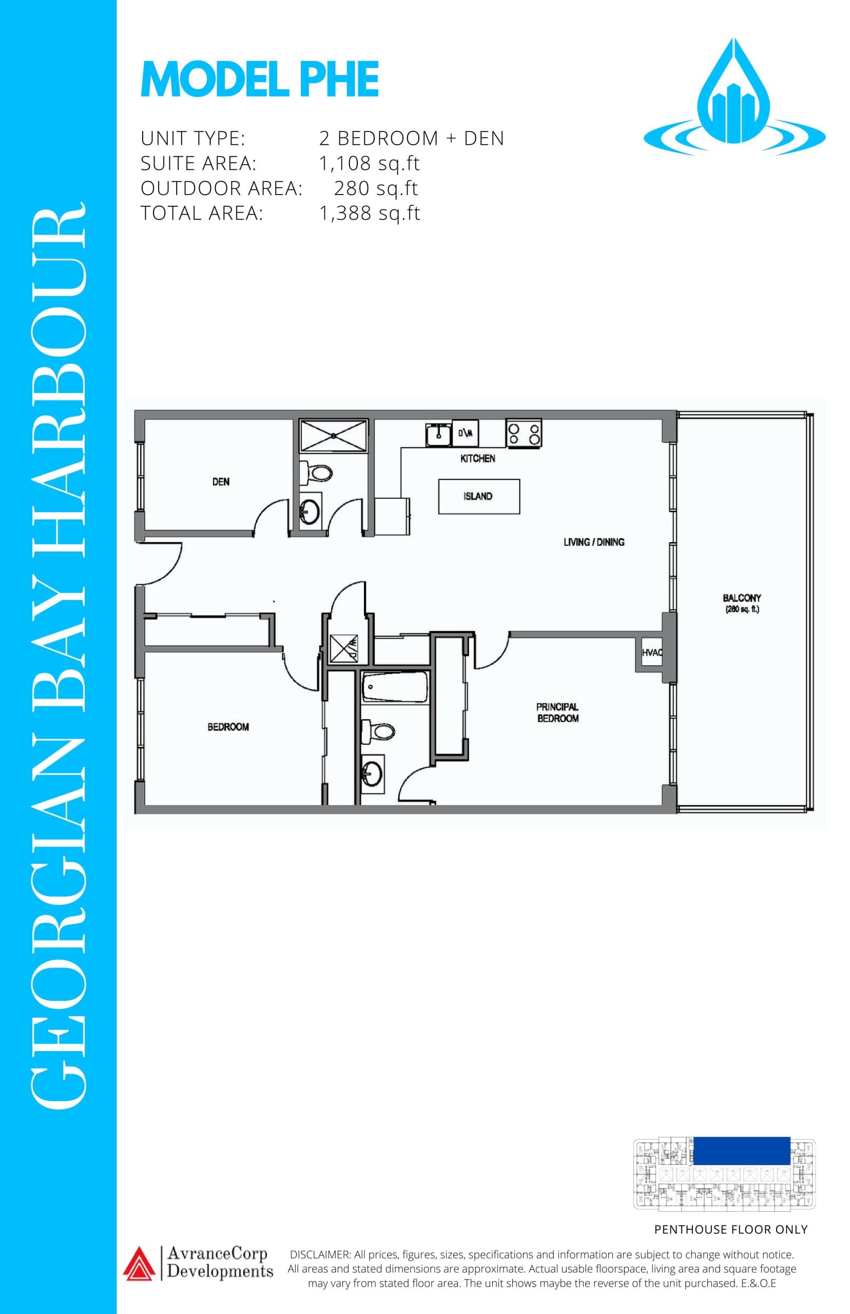 Model PHE Floor Plan at Georgian Bay Harbour Condos - 1108 sq.ft