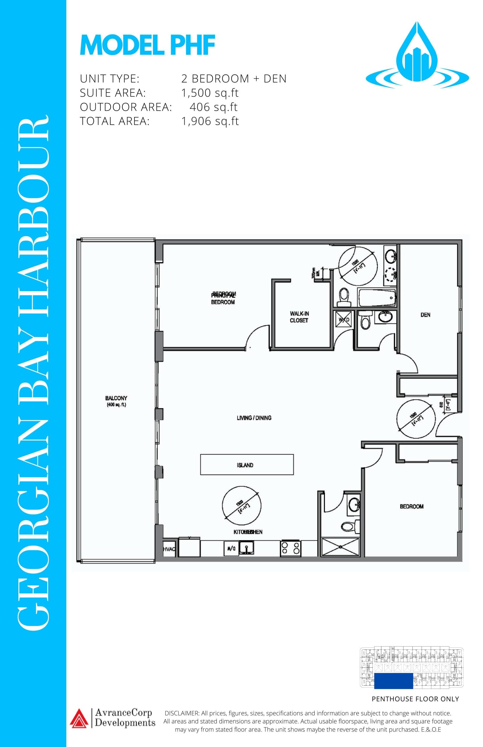 Model PHF Floor Plan at Georgian Bay Harbour Condos - 1500 sq.ft