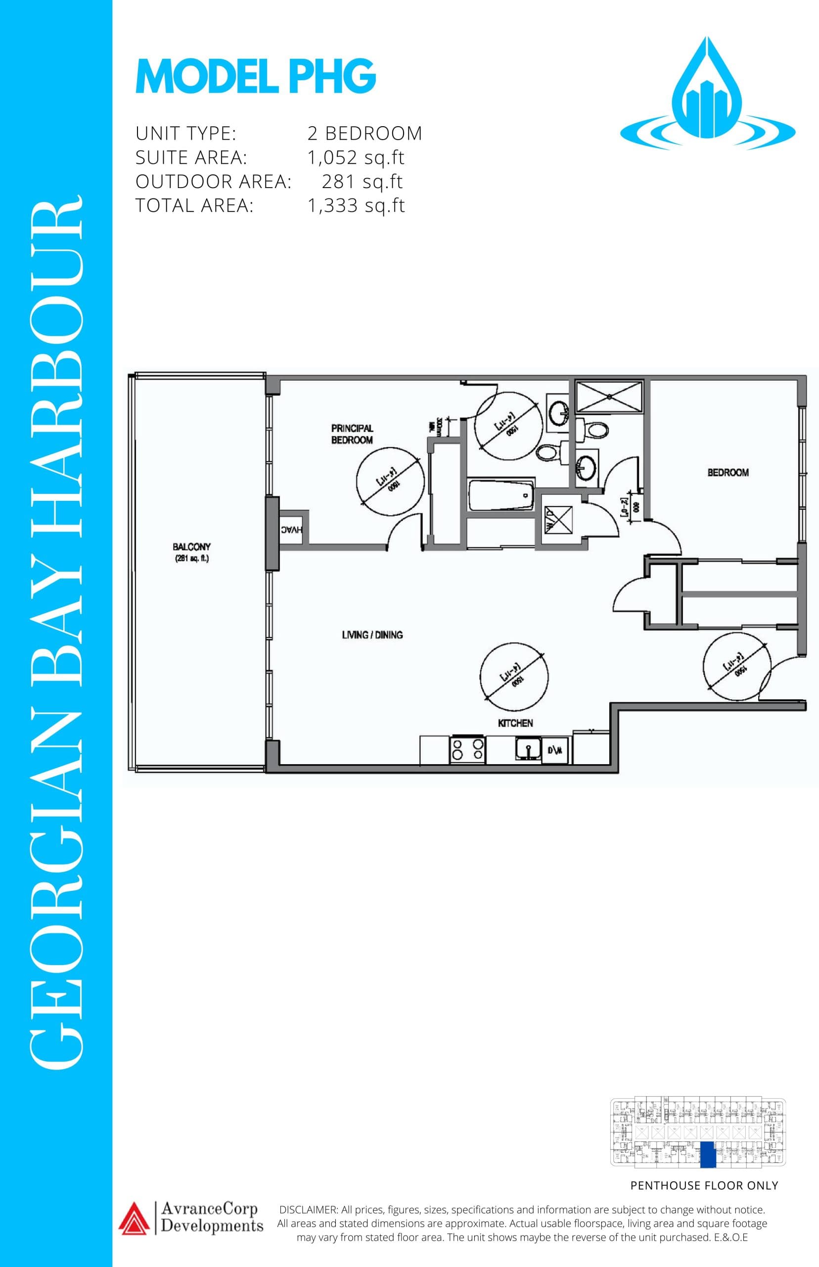 Model PHG Floor Plan at Georgian Bay Harbour Condos - 1052 sq.ft