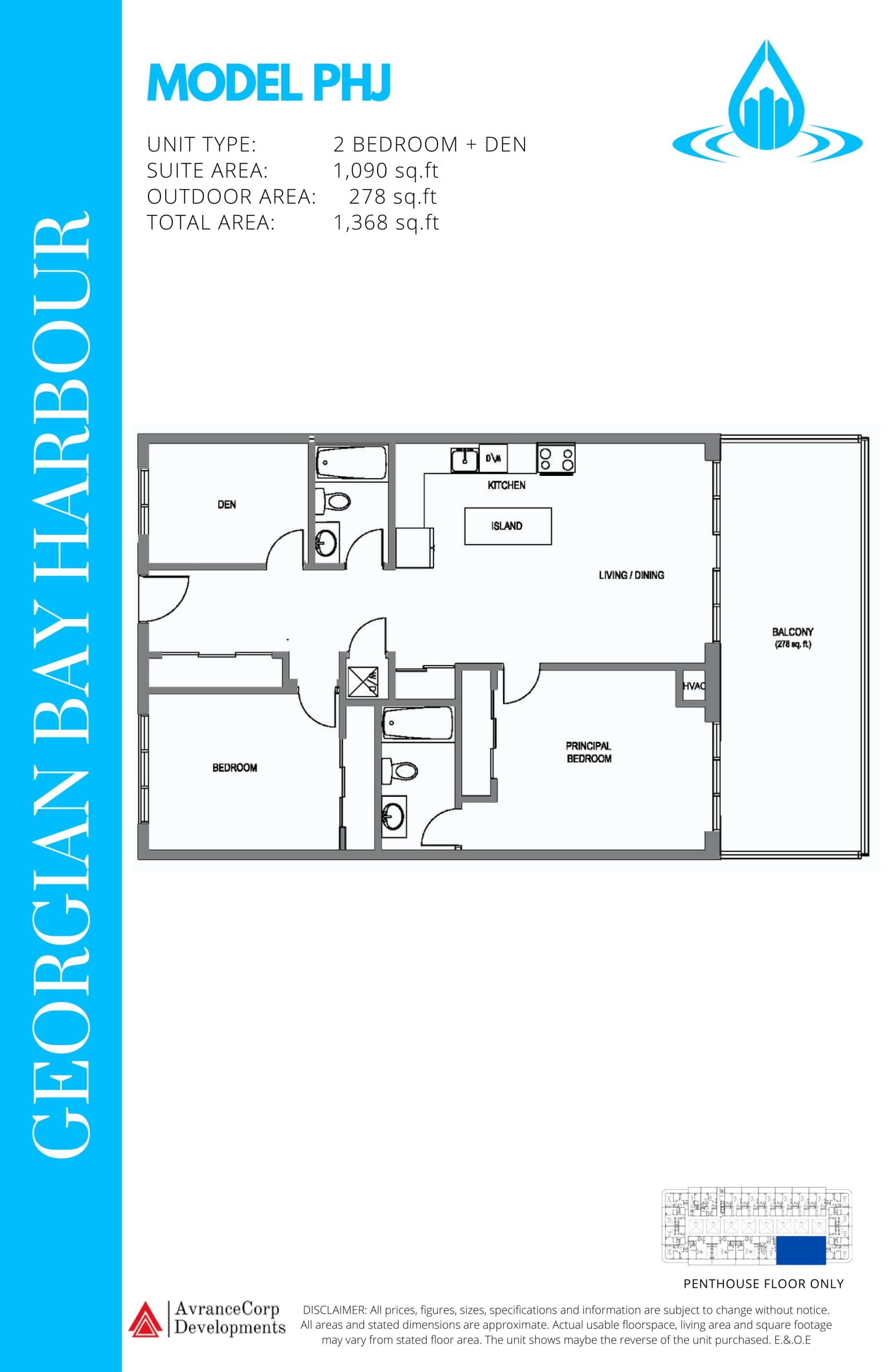 Model PHJ Floor Plan at Georgian Bay Harbour Condos - 1090 sq.ft
