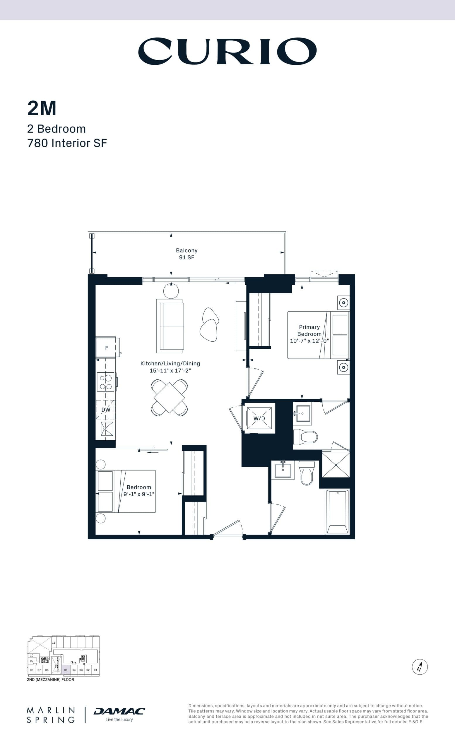 2M Floor Plan at Curio Condos - 780 sq.ft