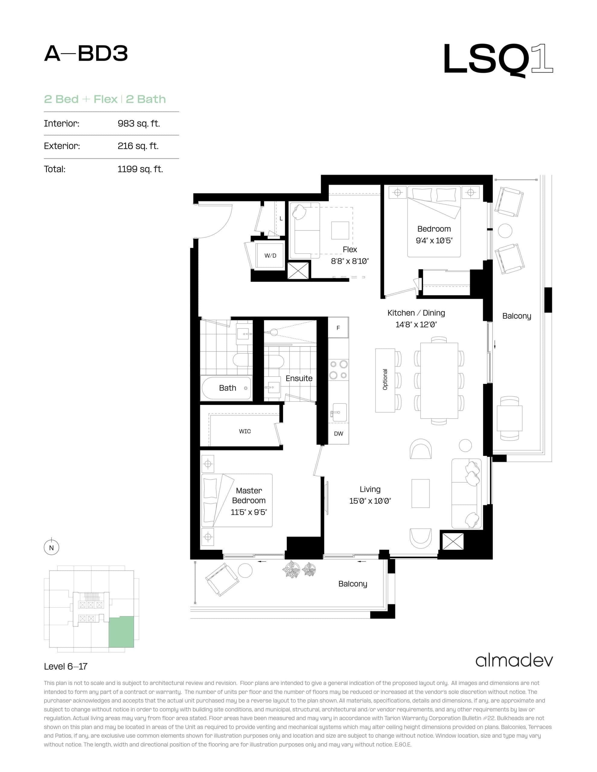 A-BD3 Floor Plan at LSQ1 Condos - 983 sq.ft