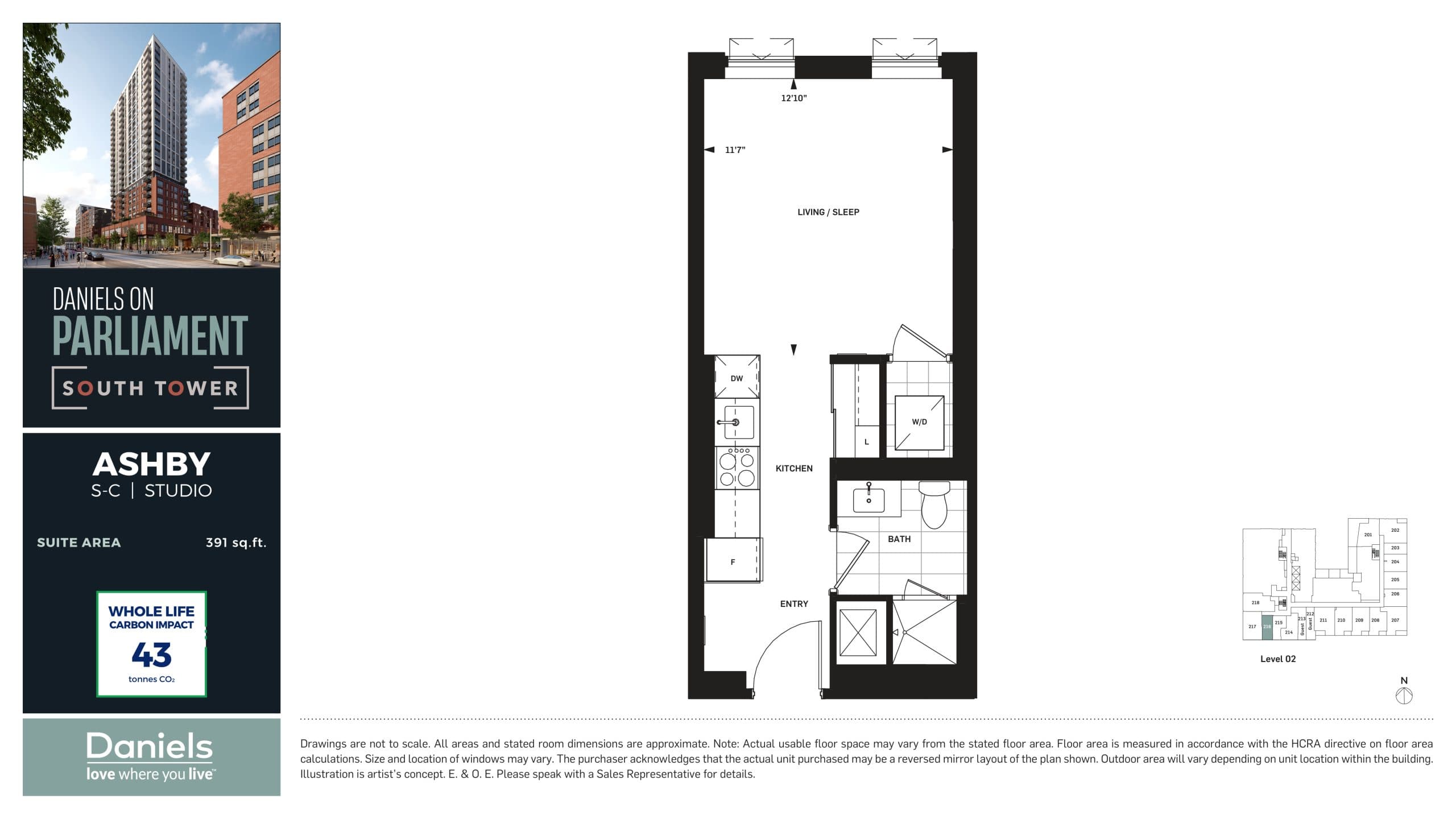 Ashby Floor Plan at Daniels on Parliament South Tower Condos - 391 sq.ft
