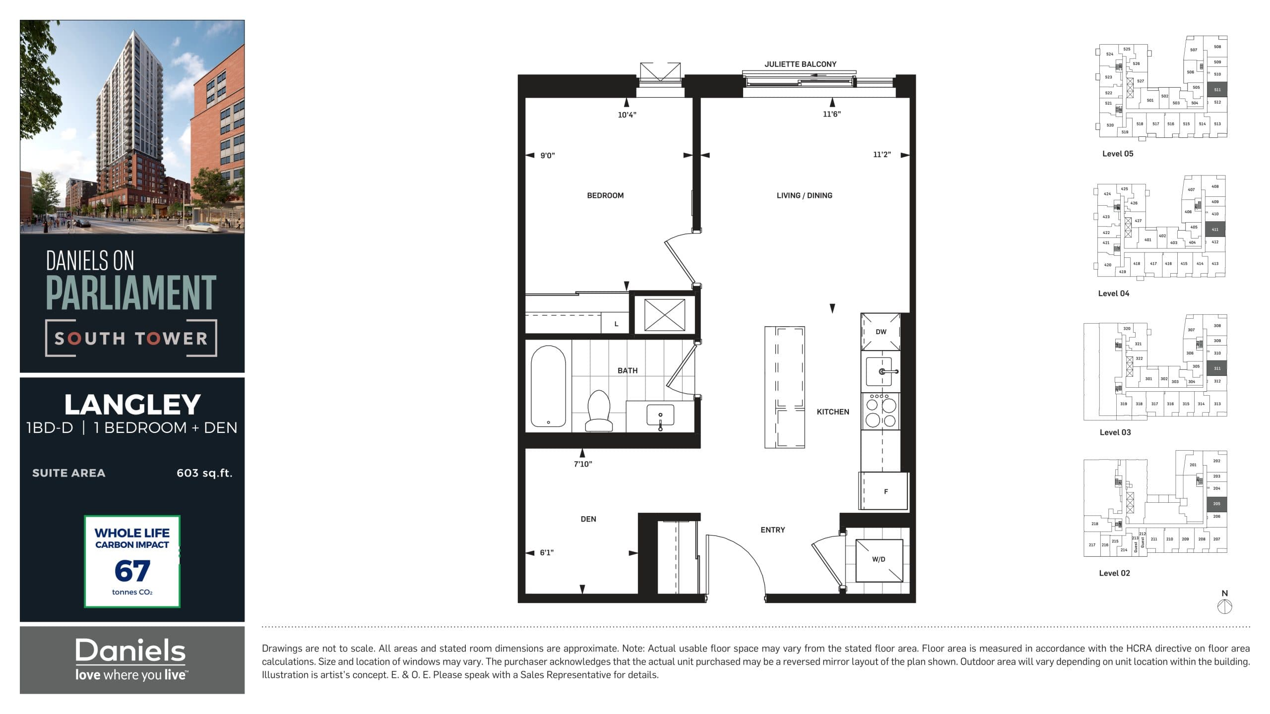 Langley Floor Plan at Daniels on Parliament South Tower Condos - 603 sq.ft