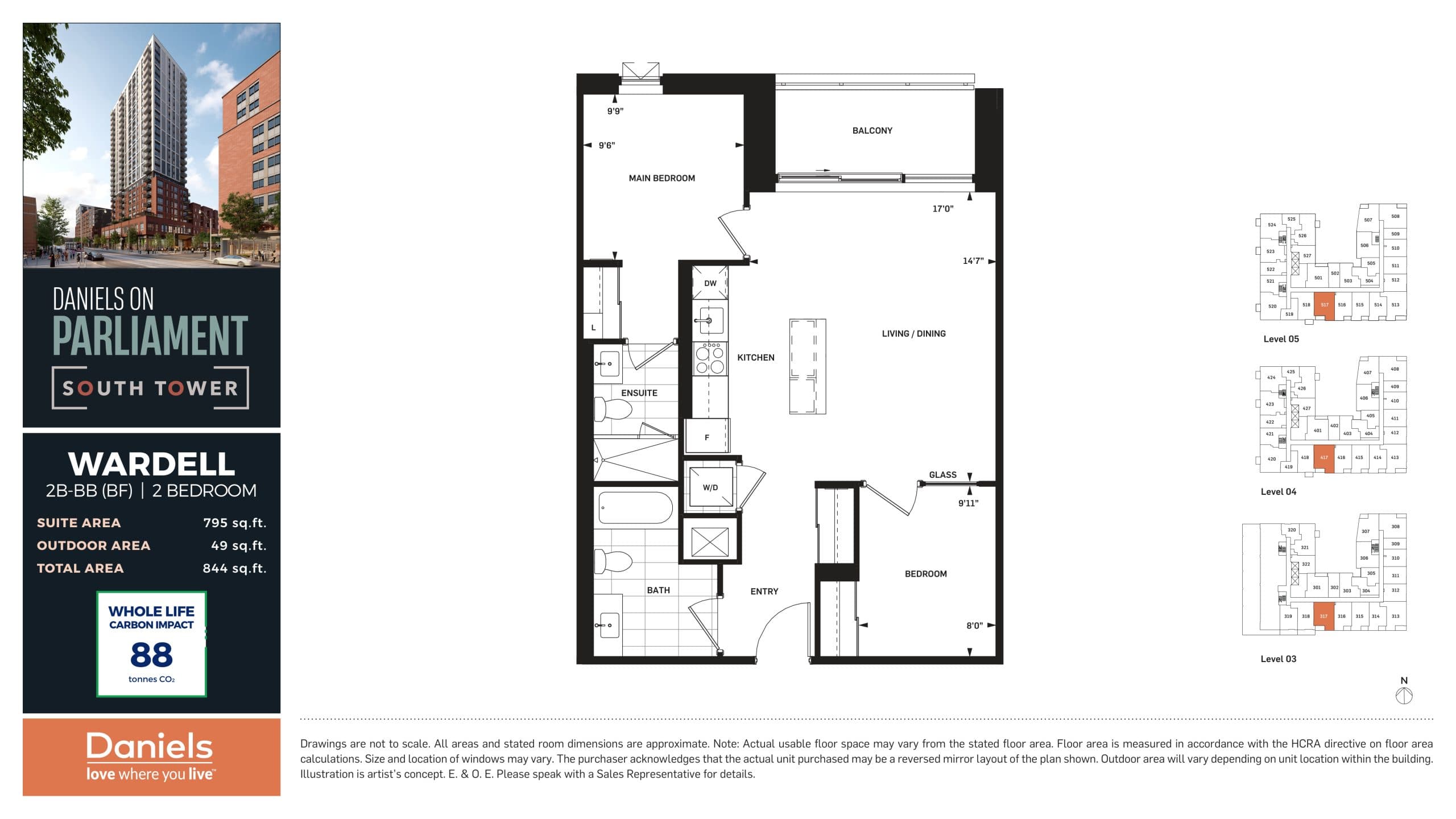 Wardell Floor Plan at Daniels on Parliament South Tower Condos - 795 sq.ft