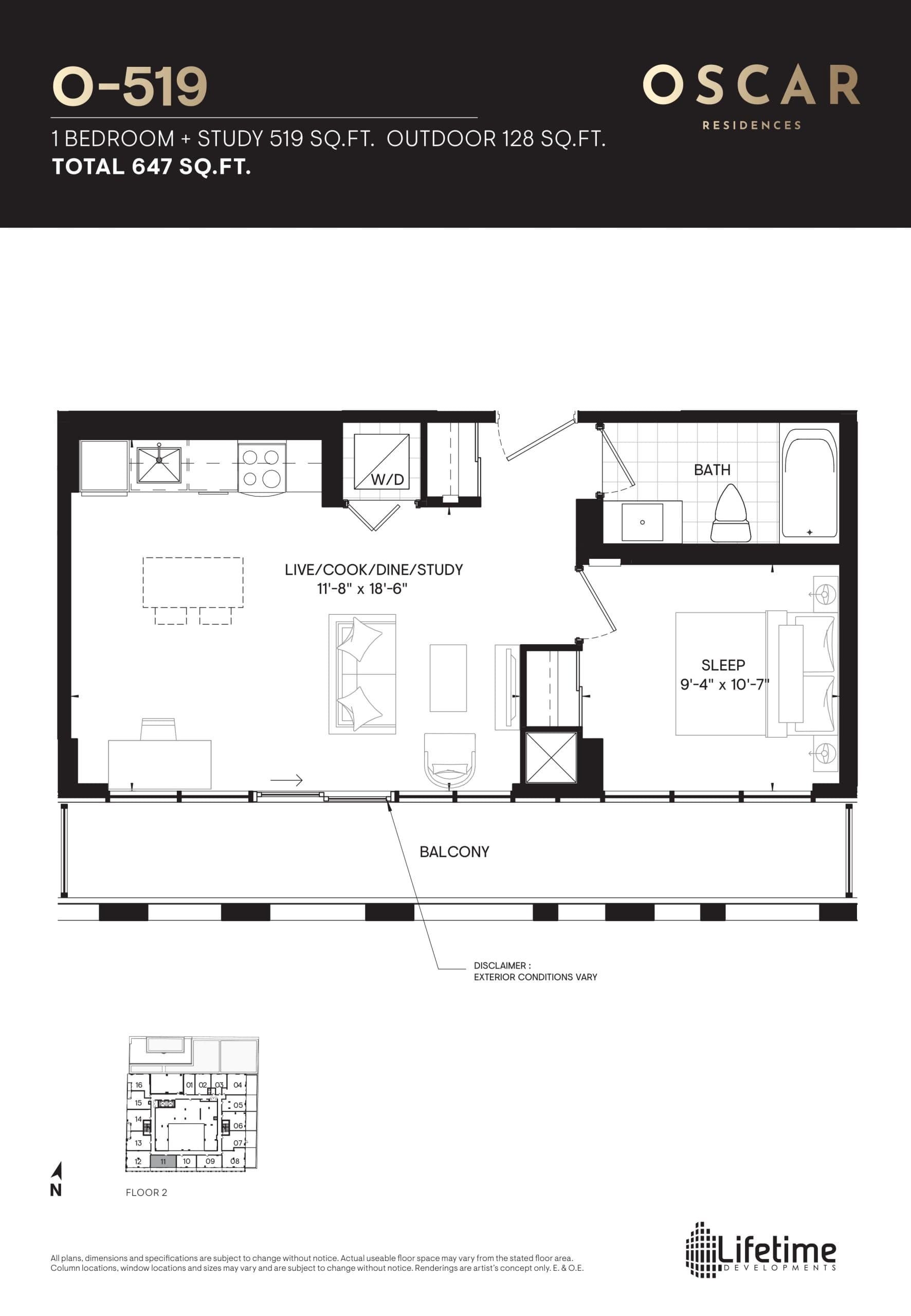 O-519 Floor Plan at Oscar Residences - 519 sq.ft