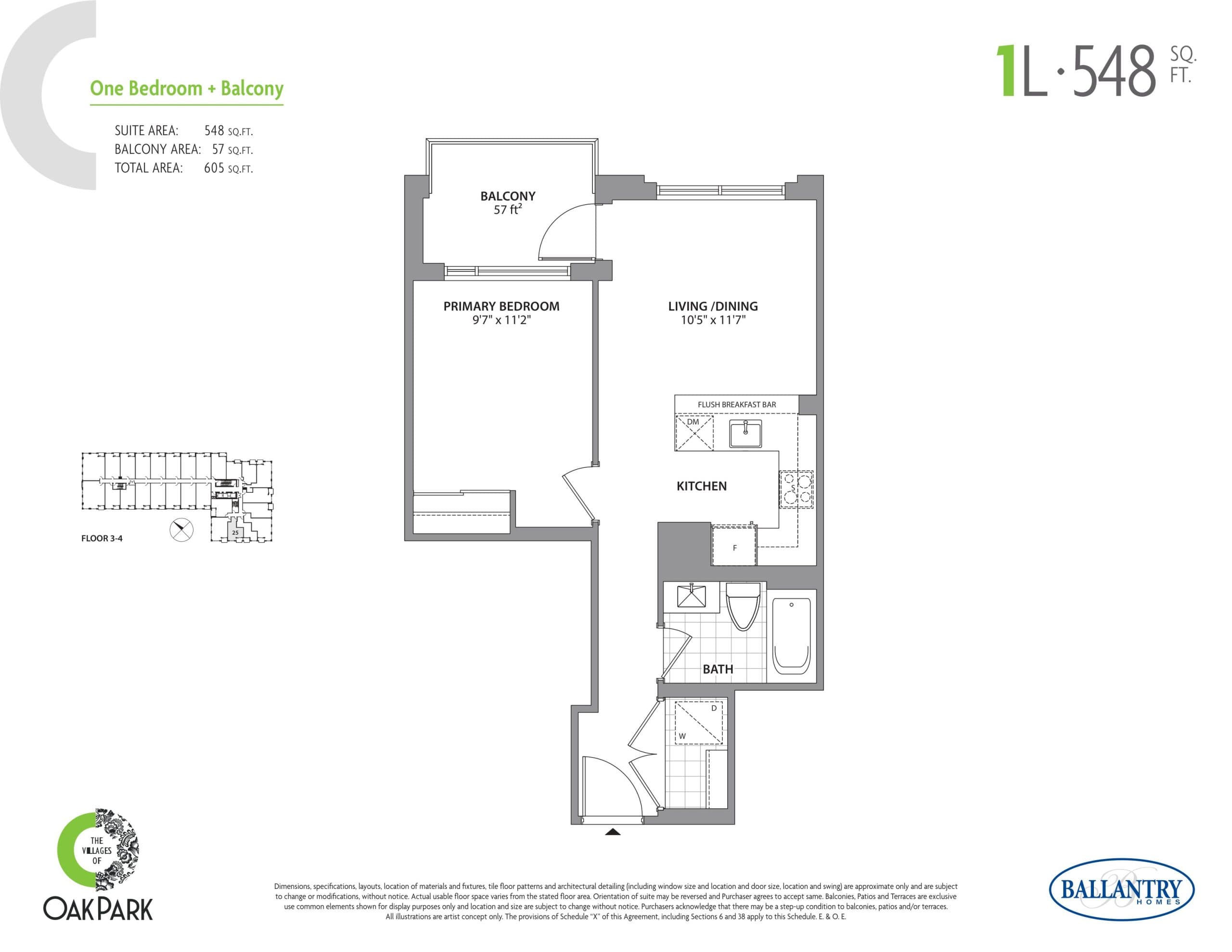 1L Floor Plan at The Villages of Oak Park Condos - 548 sq.ft