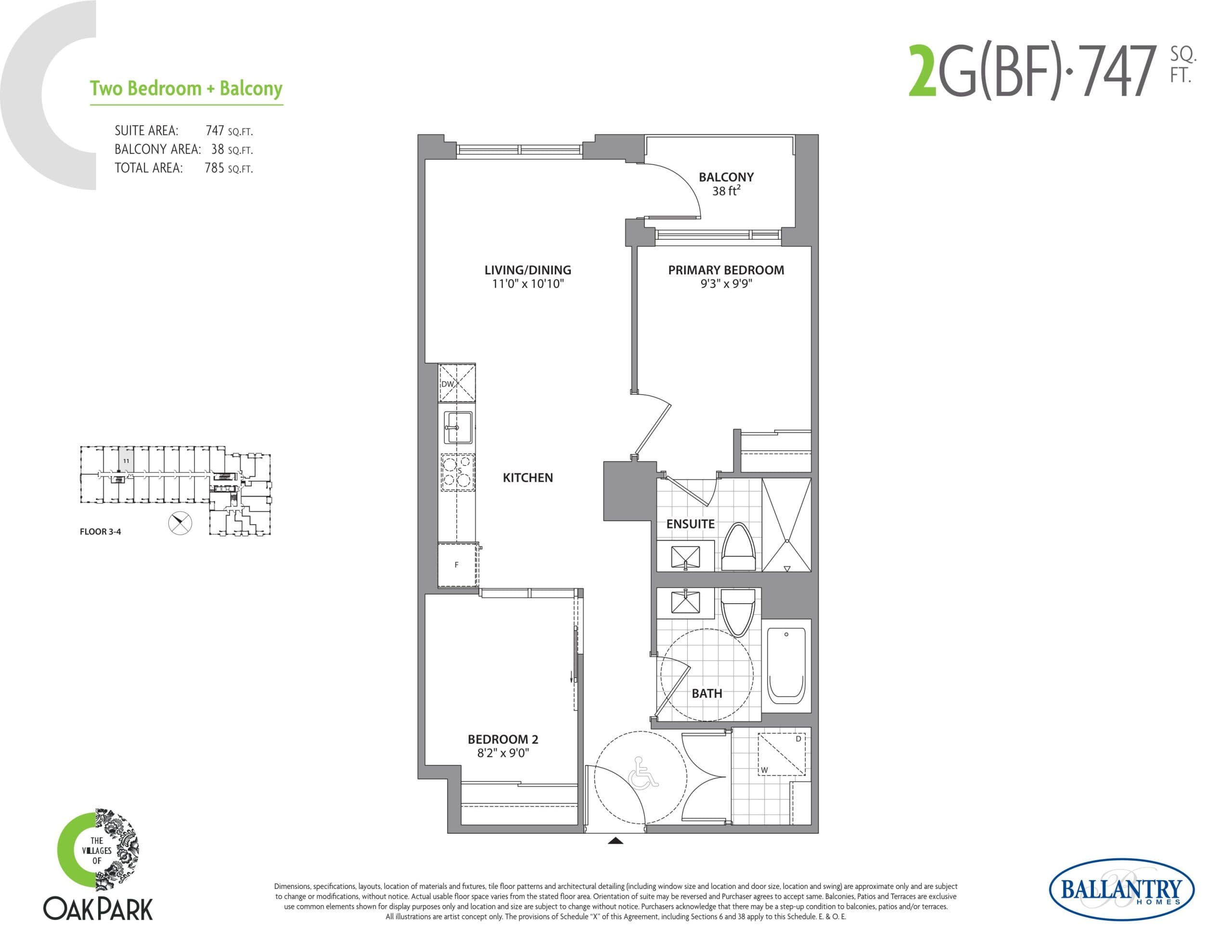 2G (BF) Floor Plan at The Villages of Oak Park Condos - 747 sq.ft