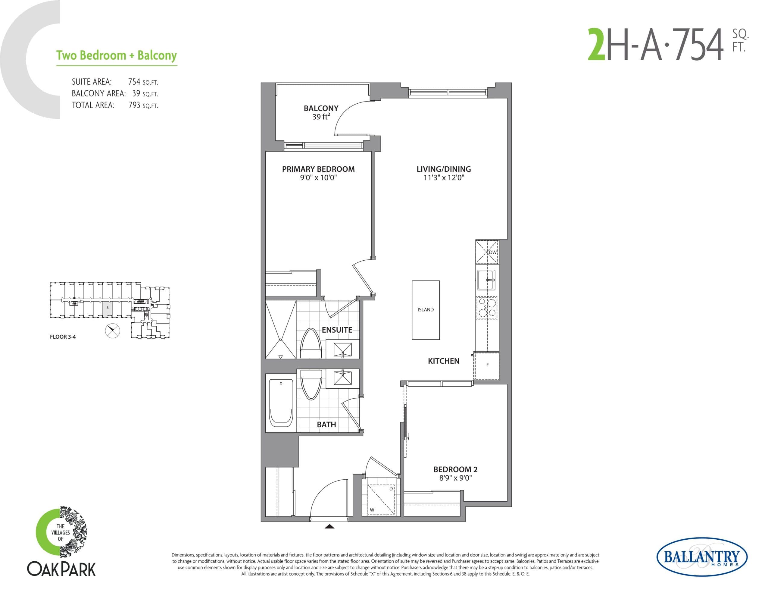2H-A Floor Plan at The Villages of Oak Park Condos - 754 sq.ft