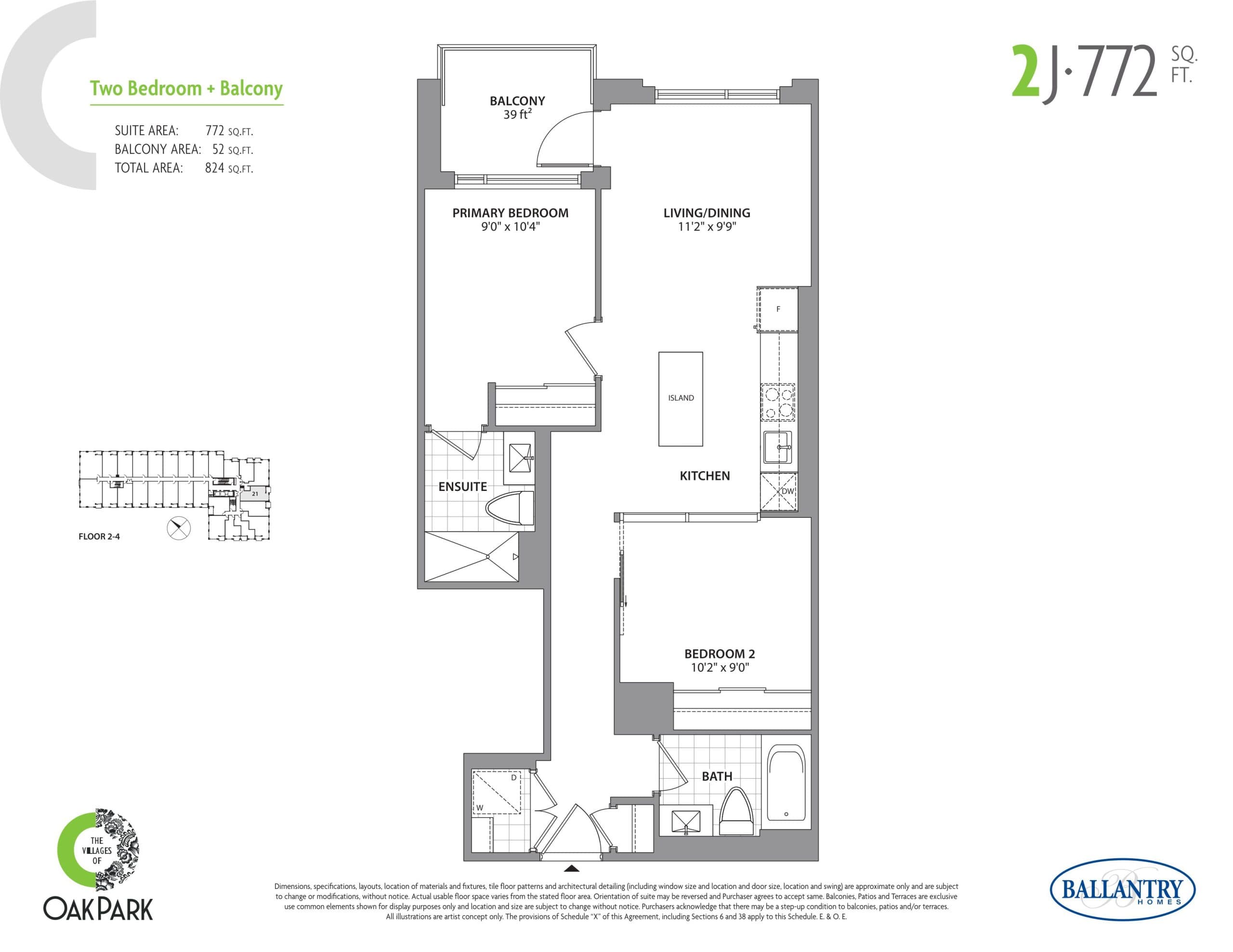 2J Floor Plan at The Villages of Oak Park Condos - 772 sq.ft