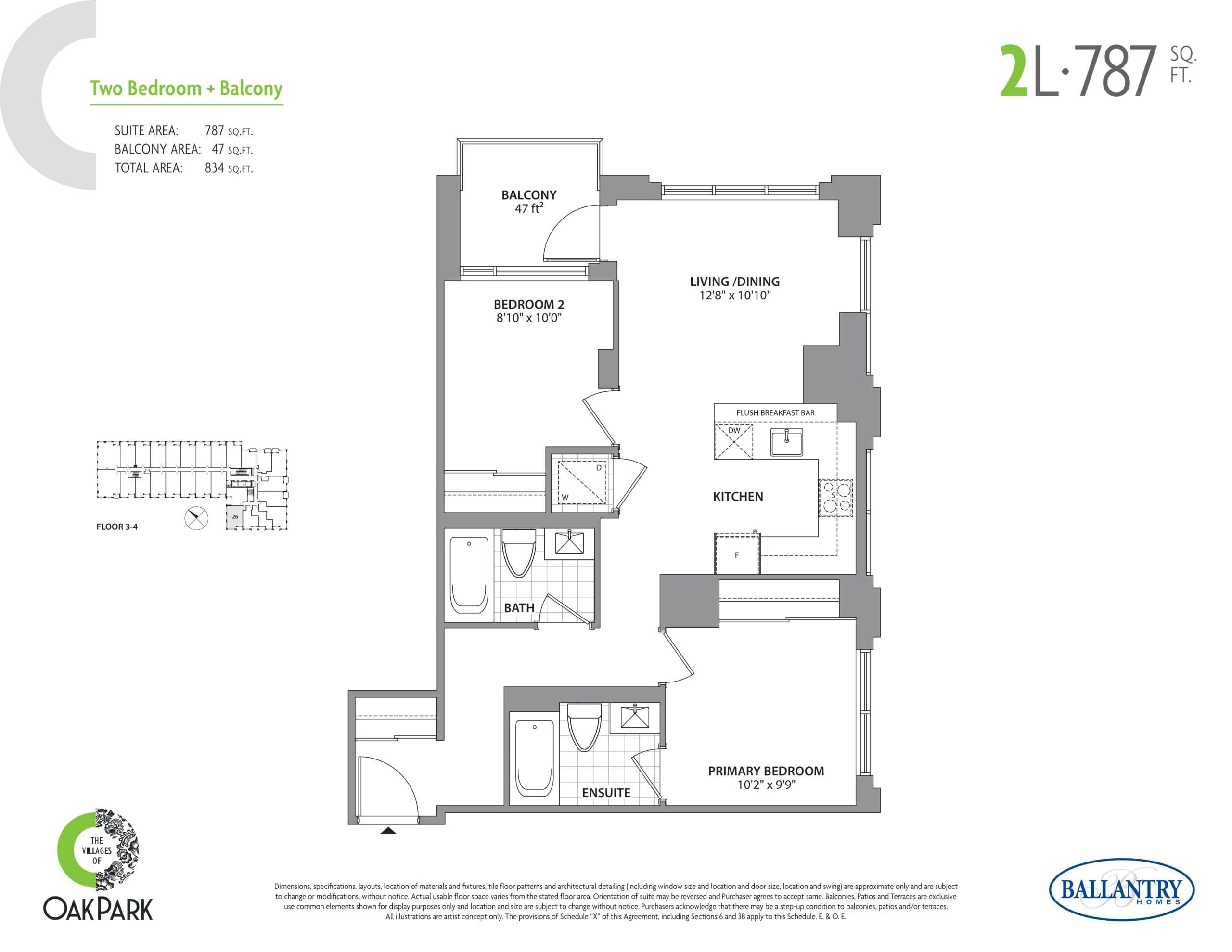 2L Floor Plan at The Villages of Oak Park Condos - 787 sq.ft