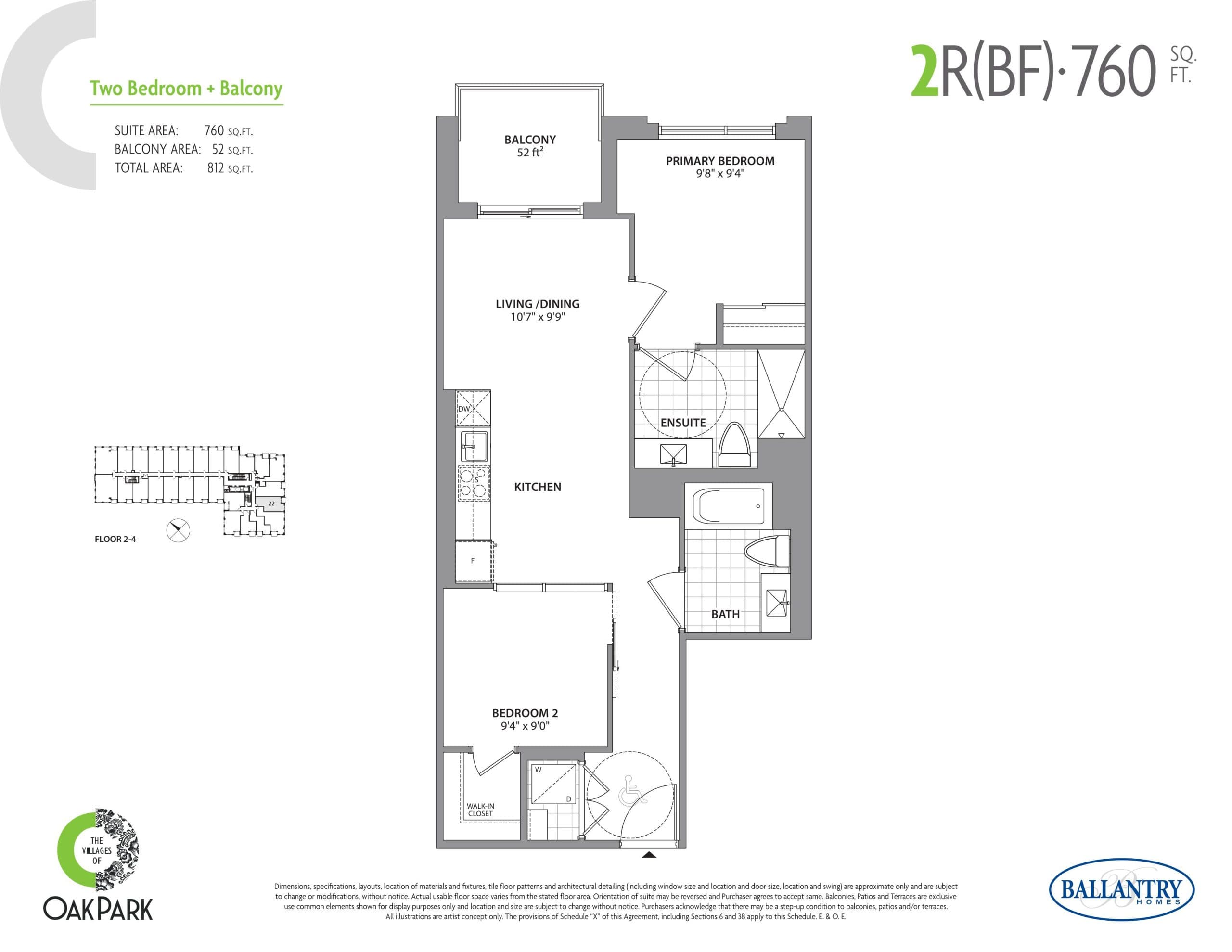 2R (BF) Floor Plan at The Villages of Oak Park Condos - 760 sq.ft