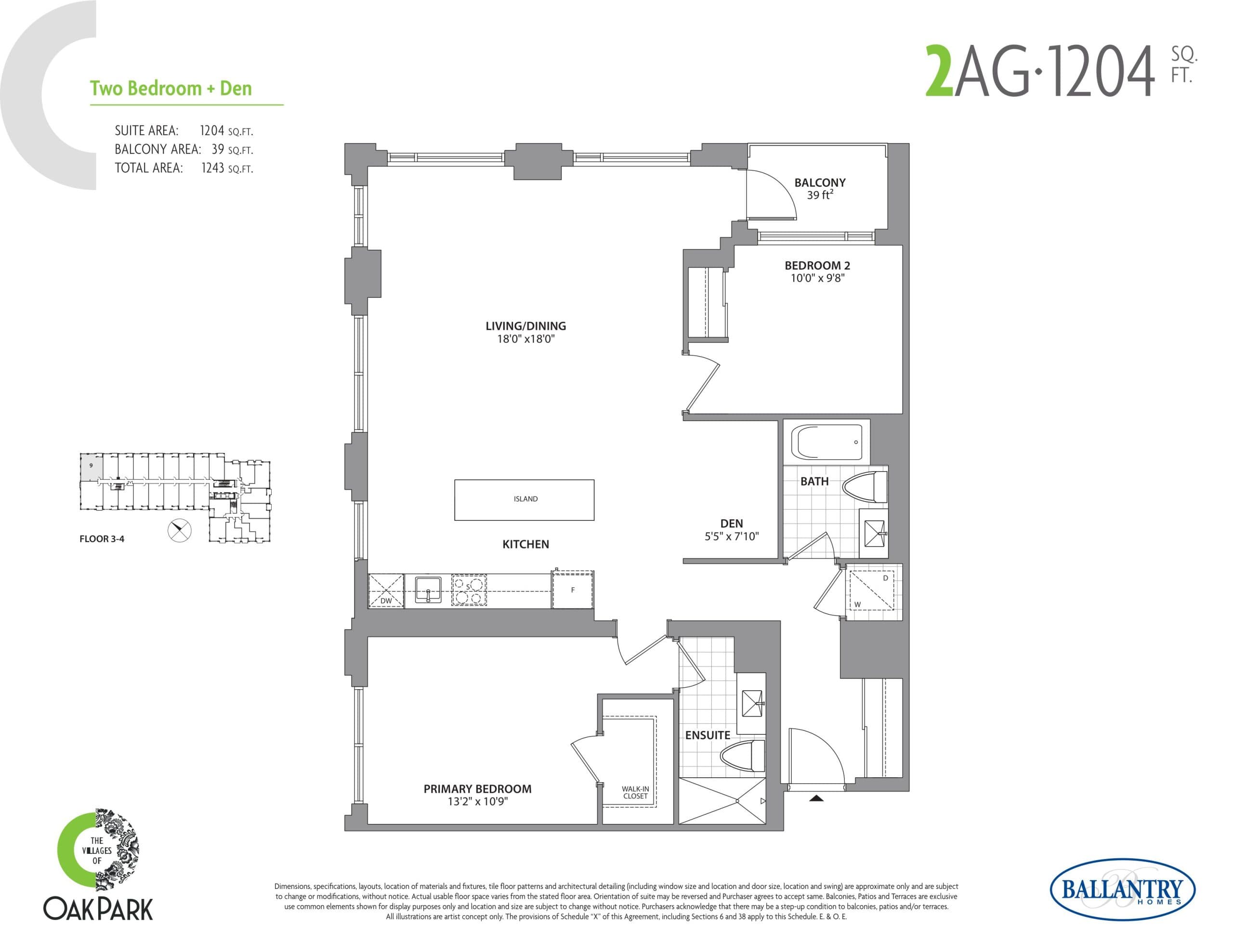 2AG Floor Plan at The Villages of Oak Park Condos - 1204 sq.ft