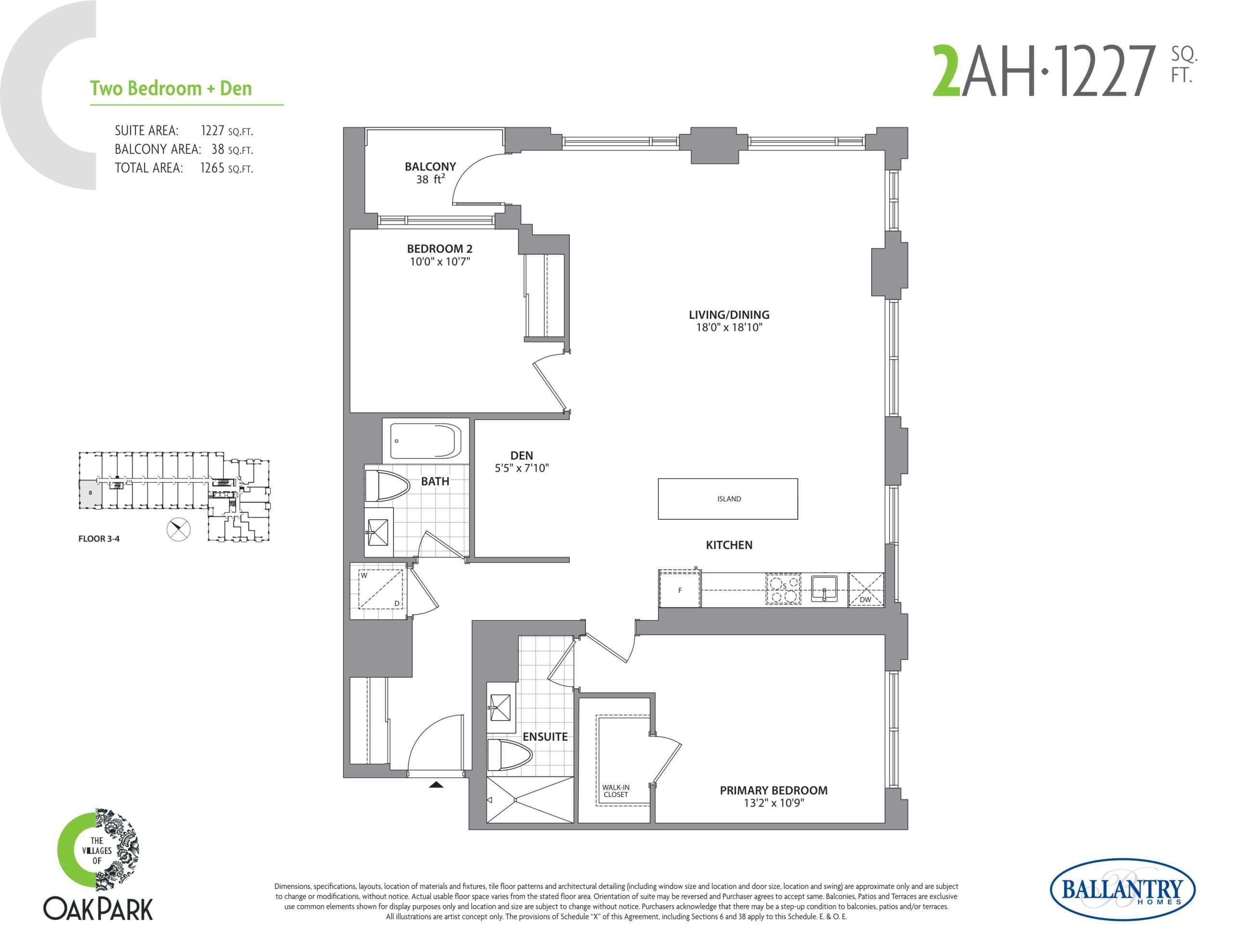 2AH Floor Plan at The Villages of Oak Park Condos - 1227 sq.ft